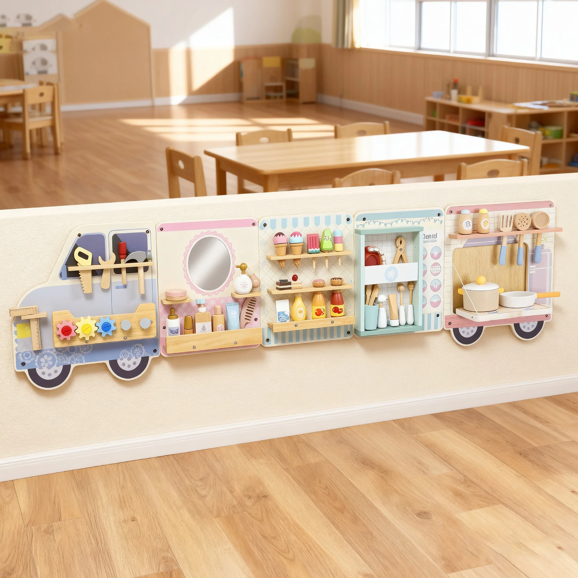 AIYAPLAY Wooden Busy Board, 5 in 1 Wall Panel Sensory Toy for Kids - Image 9