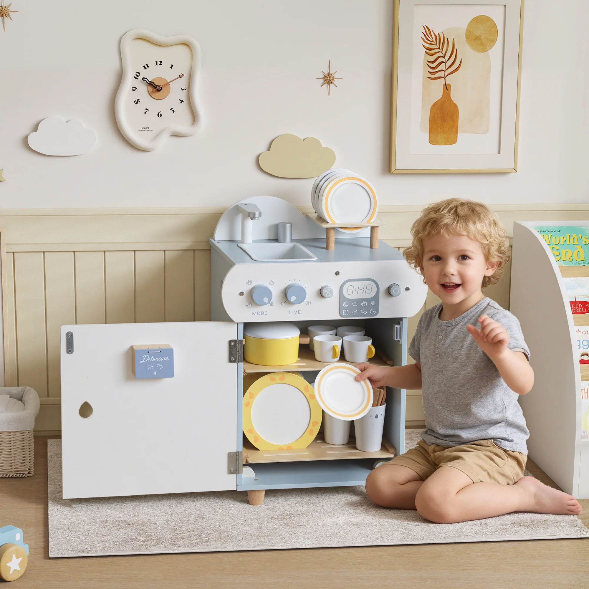 AIYAPLAY Wooden Dishwasher Playset, Kitchen Sink Toys with Accessories - Image 2