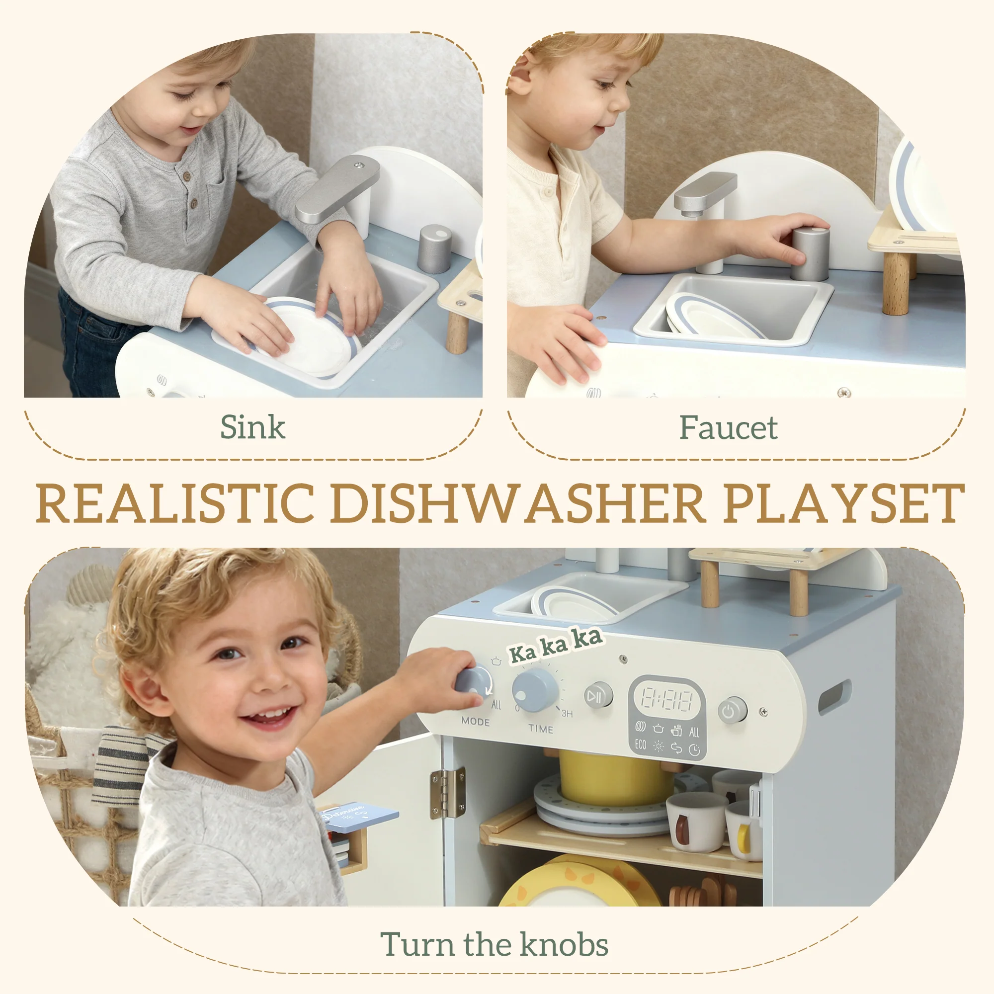 AIYAPLAY Wooden Dishwasher Playset, Kitchen Sink Toys with Accessories - Image 3