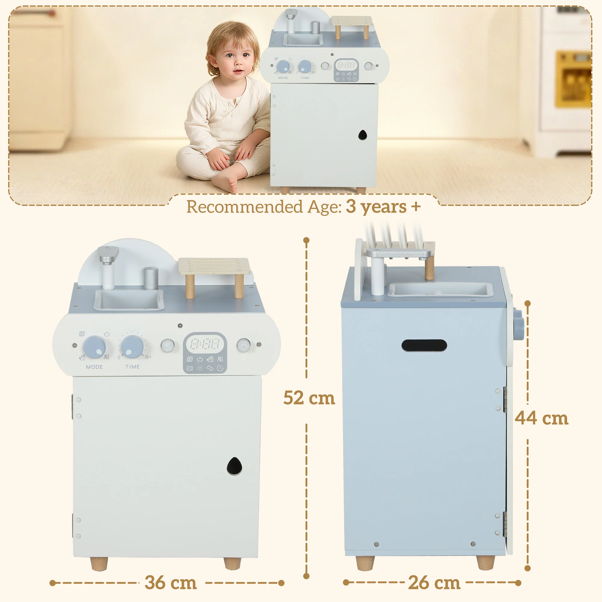 AIYAPLAY Wooden Dishwasher Playset, Kitchen Sink Toys with Accessories - Image 5