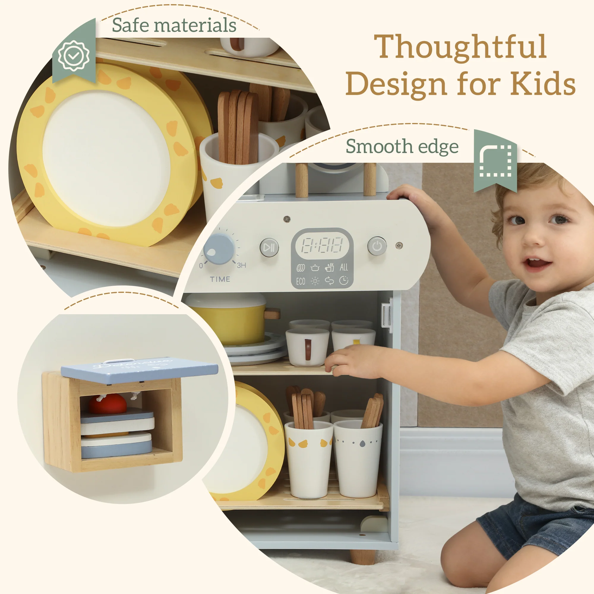 AIYAPLAY Wooden Dishwasher Playset, Kitchen Sink Toys with Accessories - Image 6
