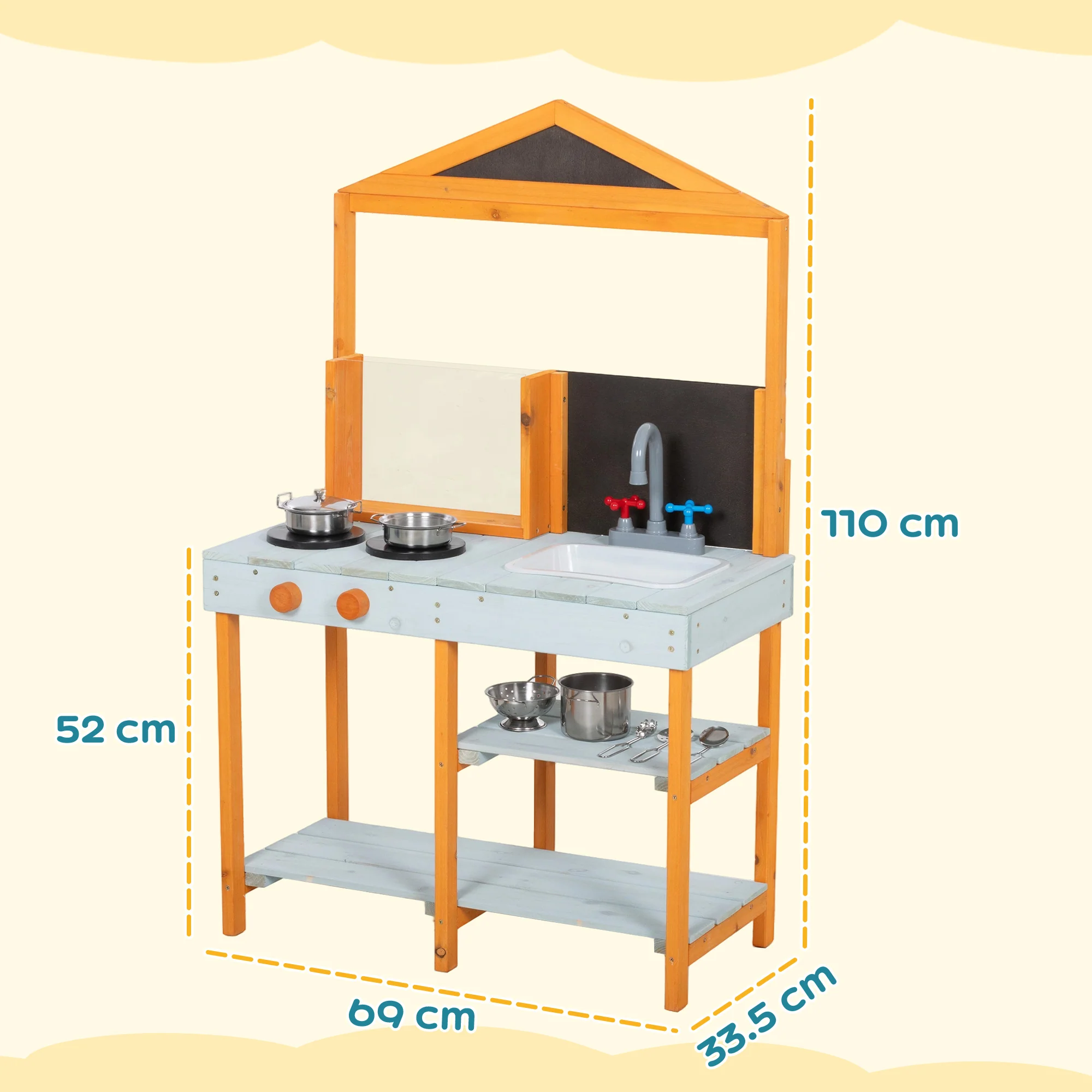 AIYAPLAY Wooden Mud Kitchen for Kids with Removable Sink, Cookware, Shelves - Image 5