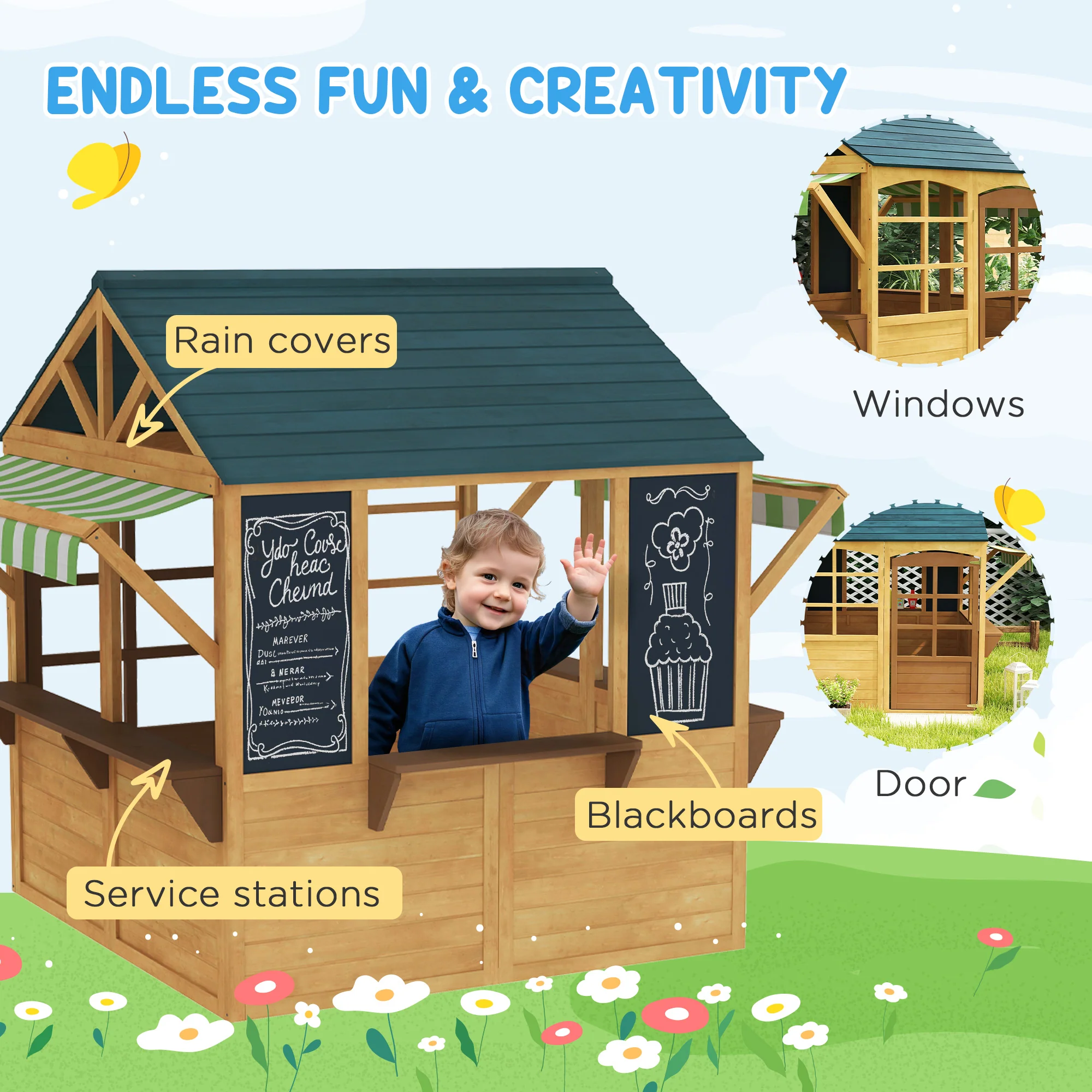 AIYAPLAY Wooden Playhouse For Kids Outdoor, Foldable Wendy House, Brown - Image 6