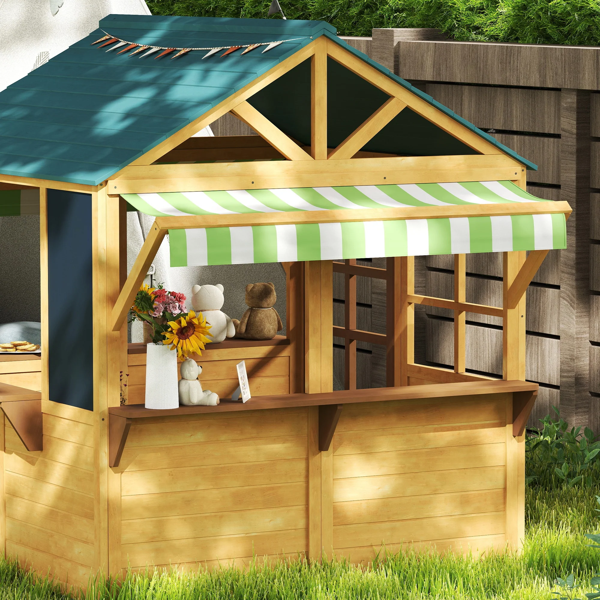 AIYAPLAY Wooden Playhouse For Kids Outdoor, Foldable Wendy House, Brown - Image 8