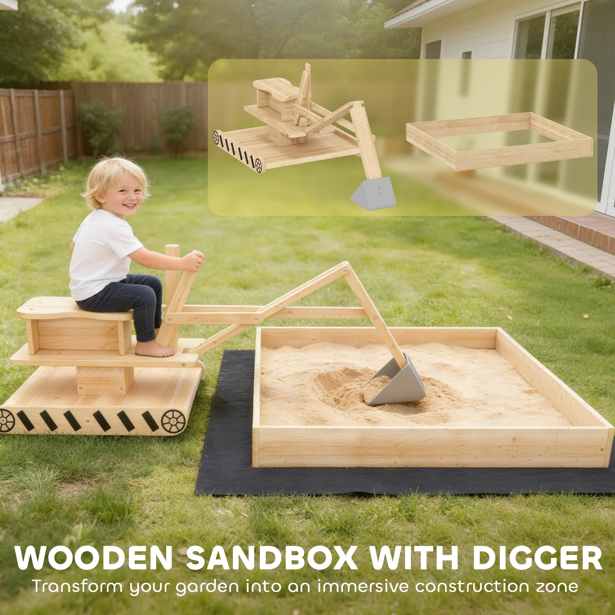 AIYAPLAY Wooden Sandbox With Digger 360° Swivel Seat - Image 3