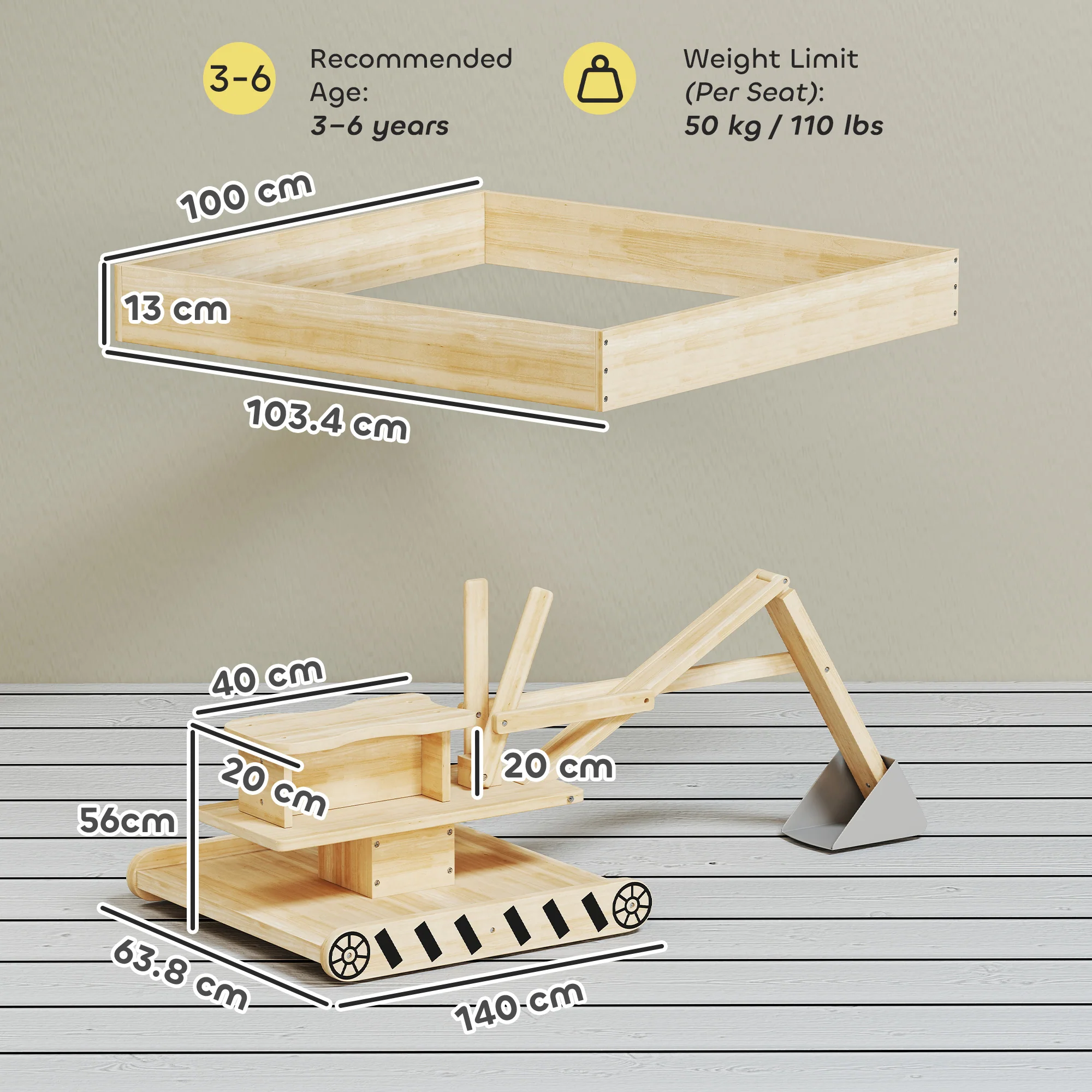 AIYAPLAY Wooden Sandbox With Digger 360° Swivel Seat - Image 5