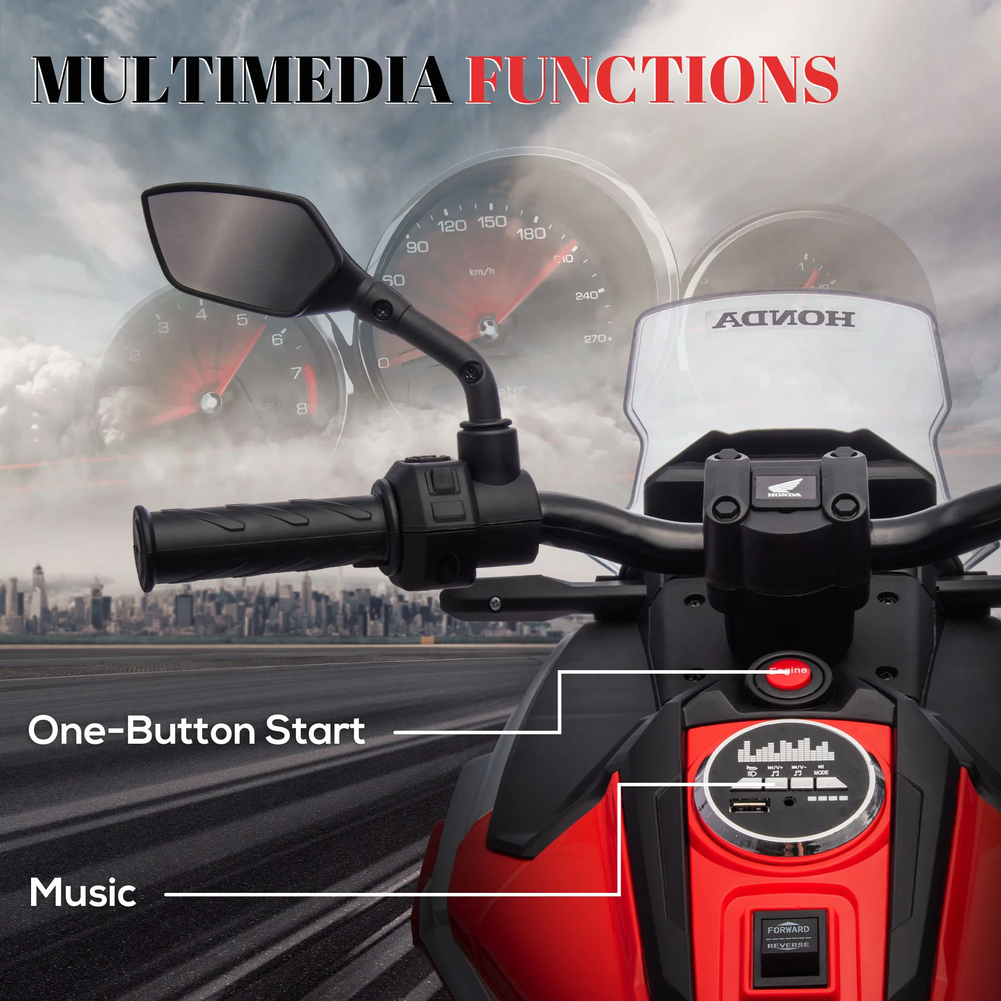 AIYAPLAY Honda Licensed 12V Kids Electric Motorbike W/ Music Headlights - Image 13