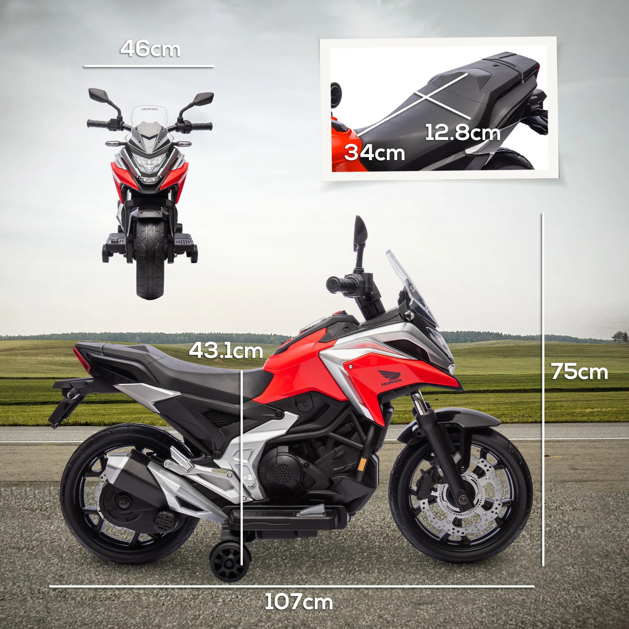 AIYAPLAY Honda Licensed 12V Kids Electric Motorbike W/ Music Headlights - Image 14