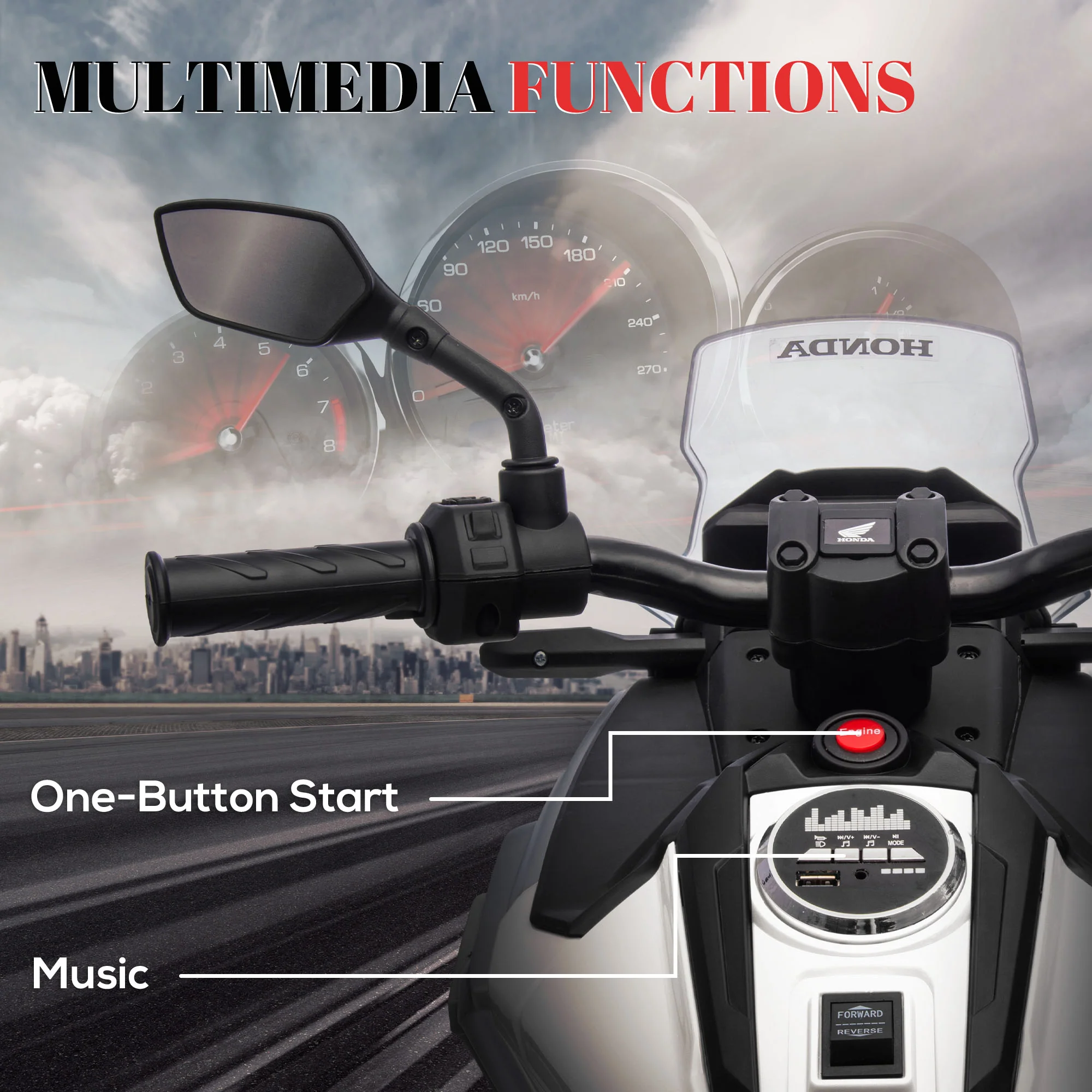 AIYAPLAY Honda Licensed 12V Kids Electric Motorbike W/ Music Headlights - Image 22