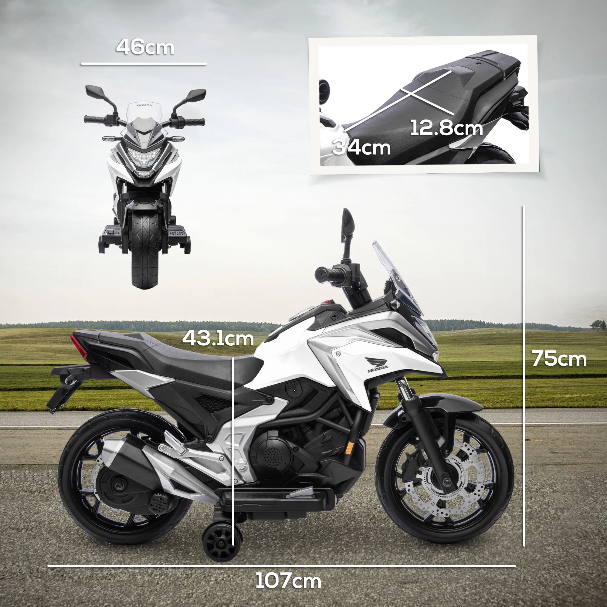 AIYAPLAY Honda Licensed 12V Kids Electric Motorbike W/ Music Headlights - Image 23
