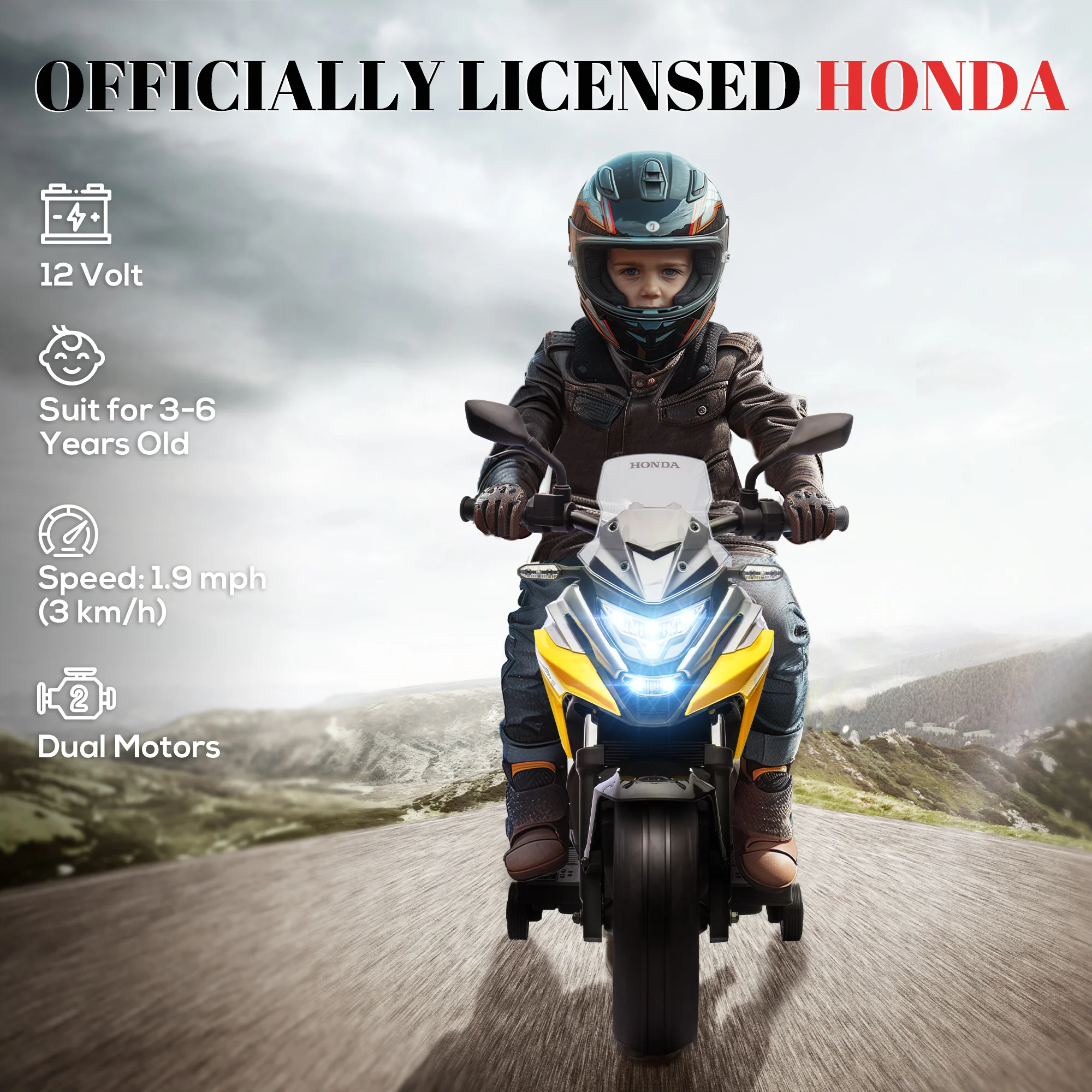 AIYAPLAY Honda Licensed 12V Kids Electric Motorbike W/ Music Headlights - Image 3