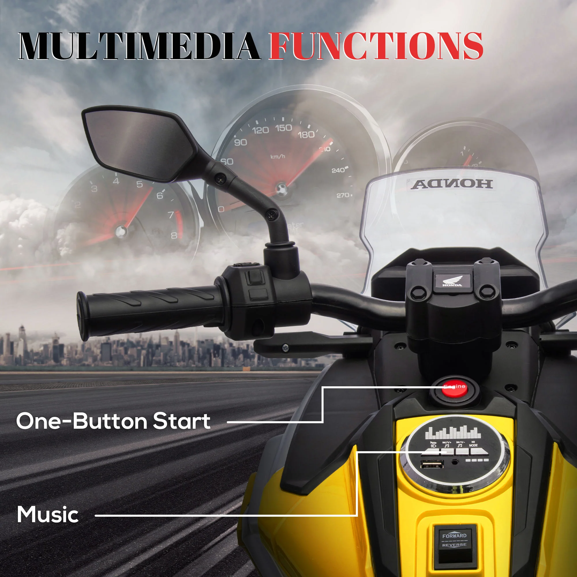 AIYAPLAY Honda Licensed 12V Kids Electric Motorbike W/ Music Headlights - Image 4