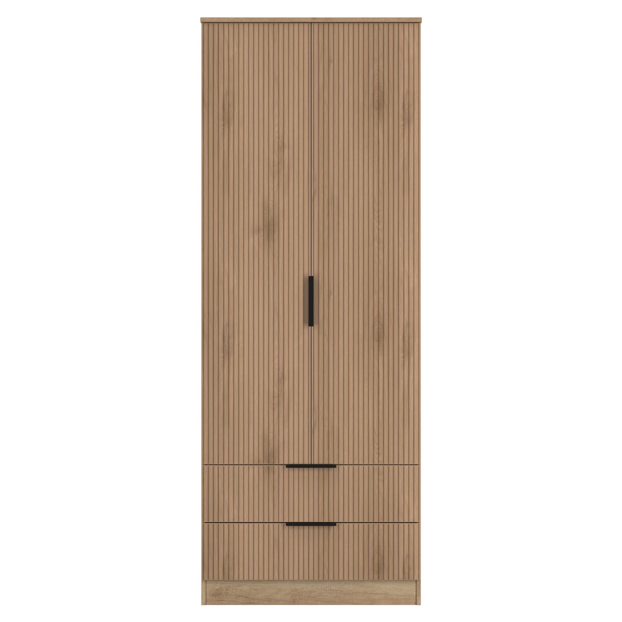 Alaska Ready Assembled 2 Door 2 Drawer Wardrobe in Slat Effect & Nebraska Oak