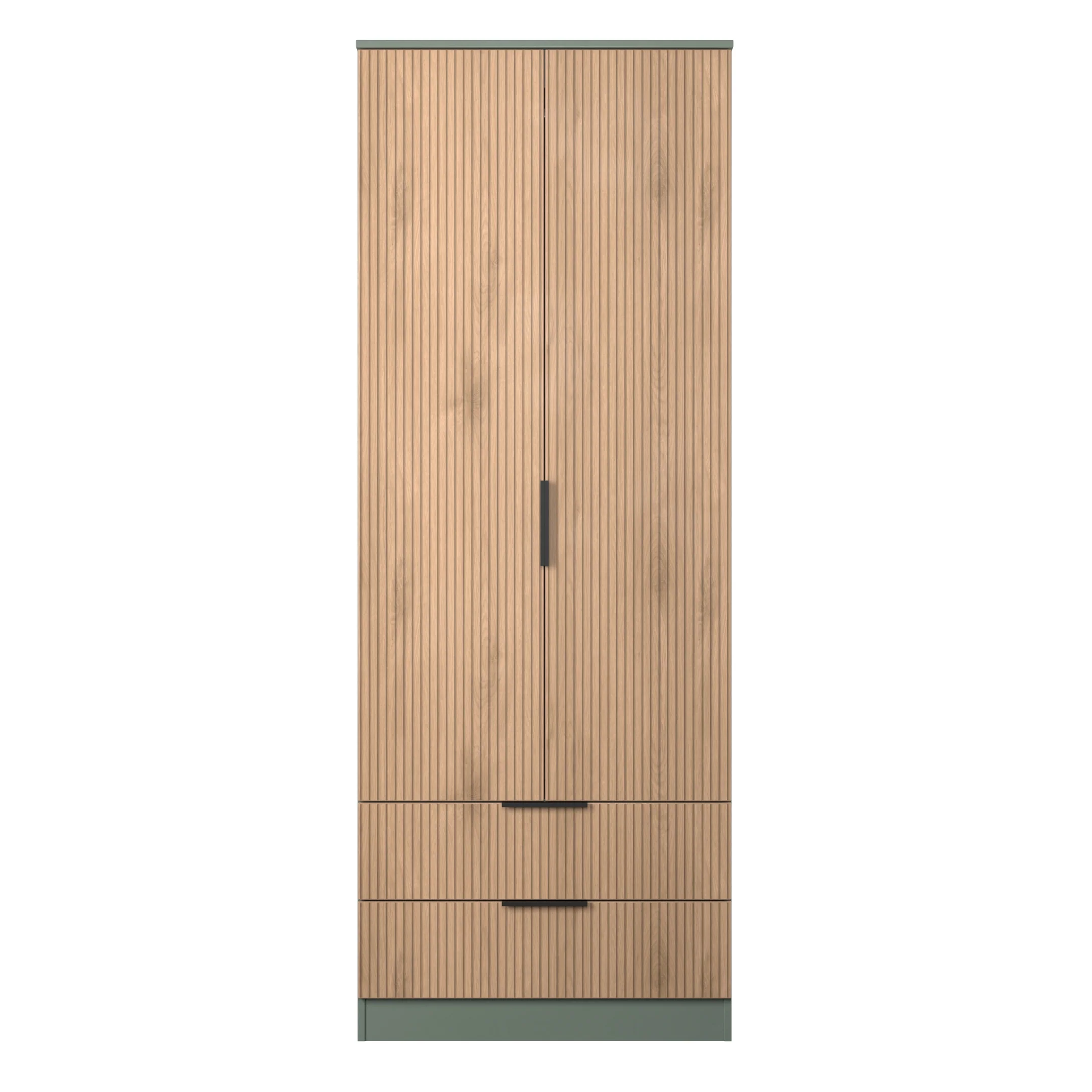 Alaska Ready Assembled 2 Door 2 Drawer Wardrobe in Slat Effect & Reed Green