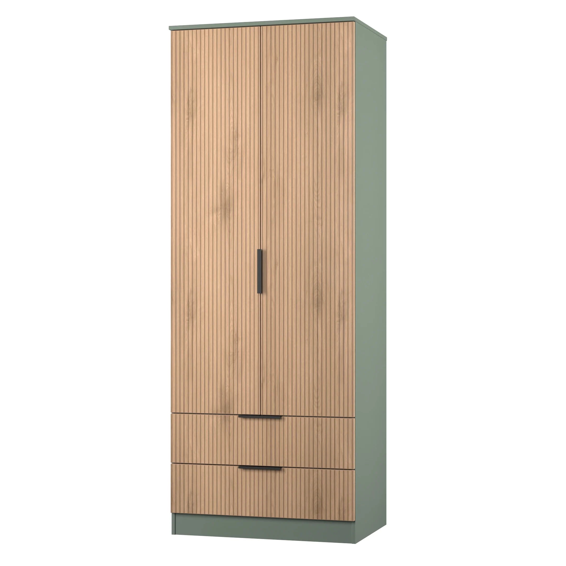 Alaska Ready Assembled 2 Door 2 Drawer Wardrobe in Slat Effect & Reed Green - Image 3
