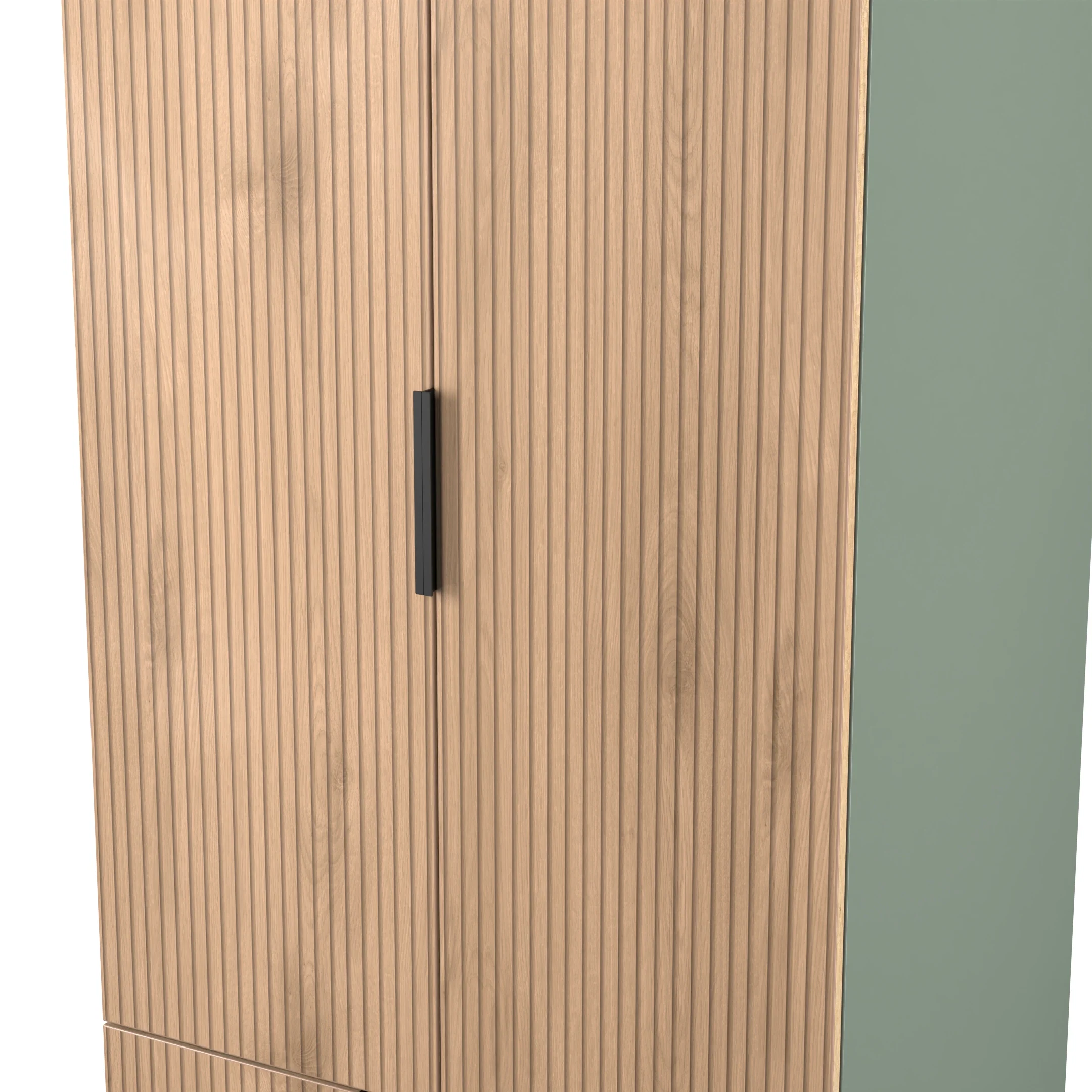 Alaska Ready Assembled 2 Door 2 Drawer Wardrobe in Slat Effect & Reed Green - Image 4