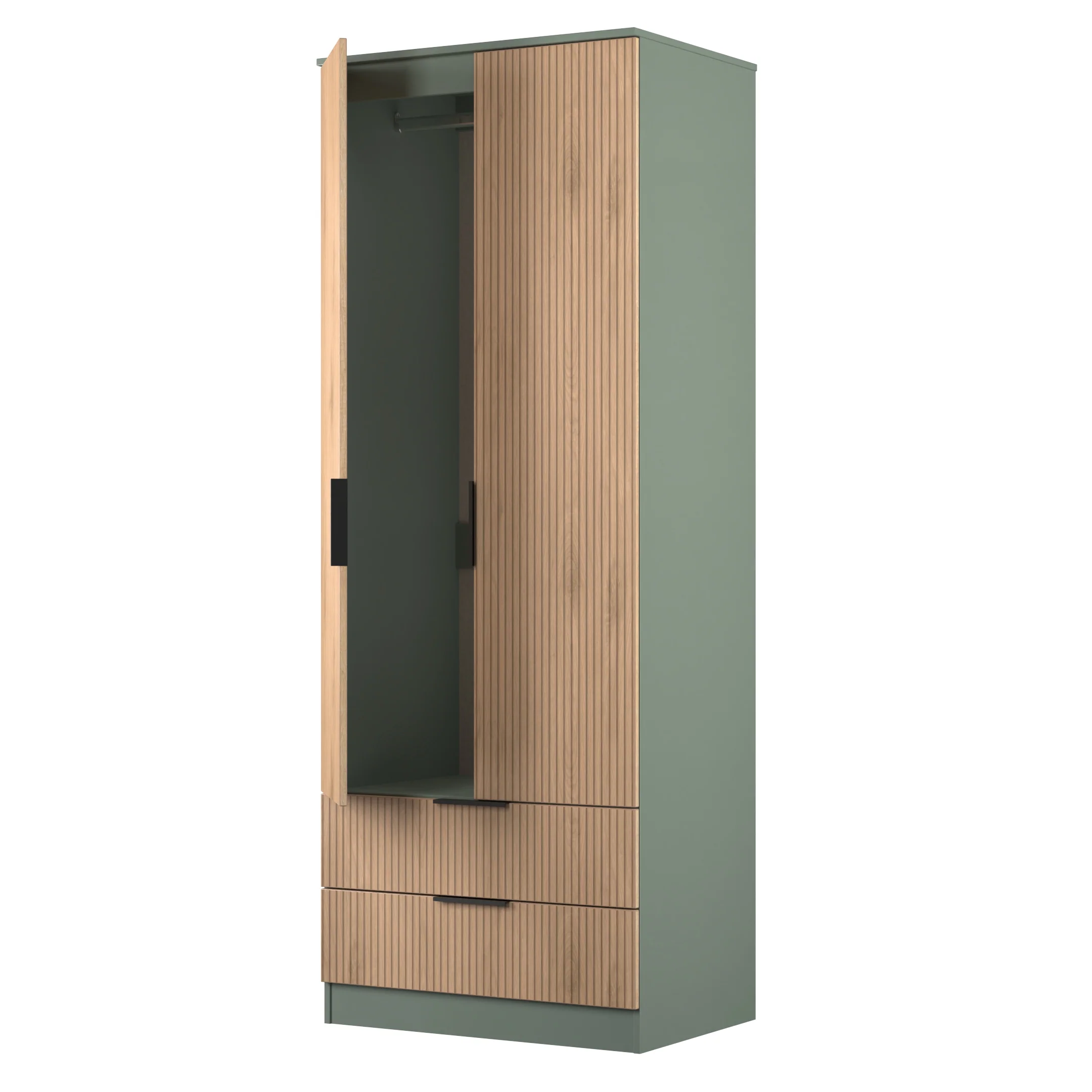 Alaska Ready Assembled 2 Door 2 Drawer Wardrobe in Slat Effect & Reed Green - Image 5