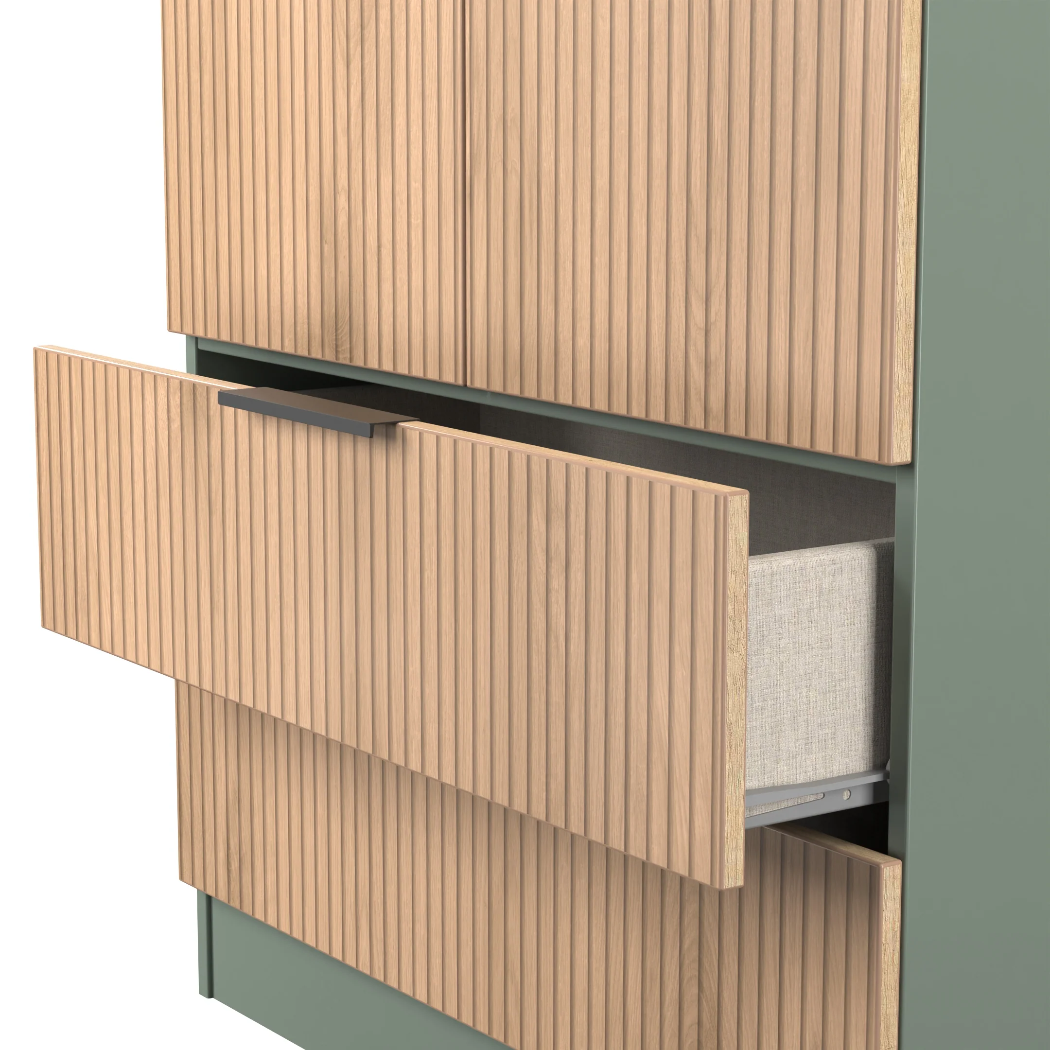 Alaska Ready Assembled 2 Door 2 Drawer Wardrobe in Slat Effect & Reed Green - Image 6