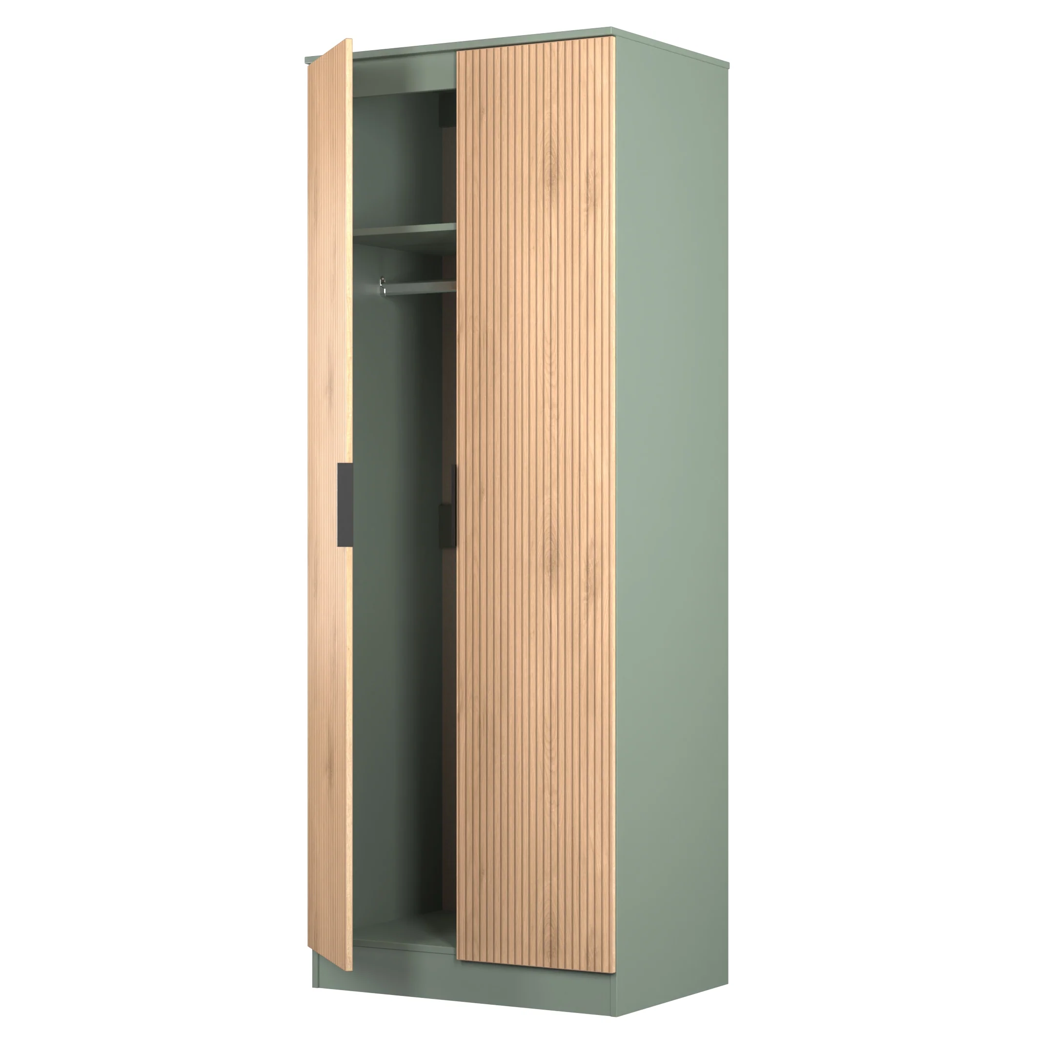 Alaska Ready Assembled 2 Door Wardrobe in Slat Effect & Reed Green - Image 5