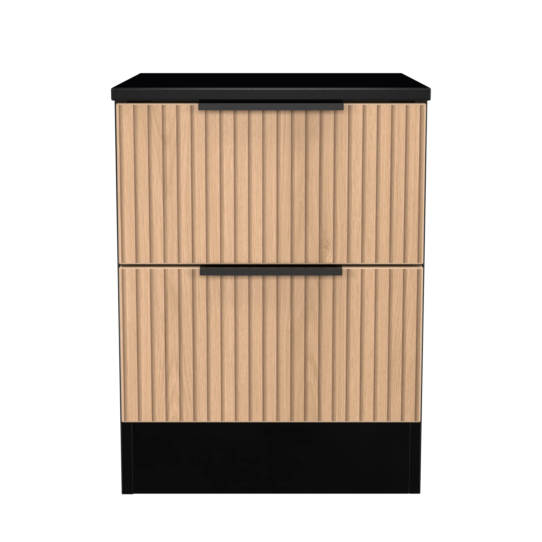 Alaska Ready Assembled 2 Drawer Bedside Cabinet in Slat Effect & Black - Image 2