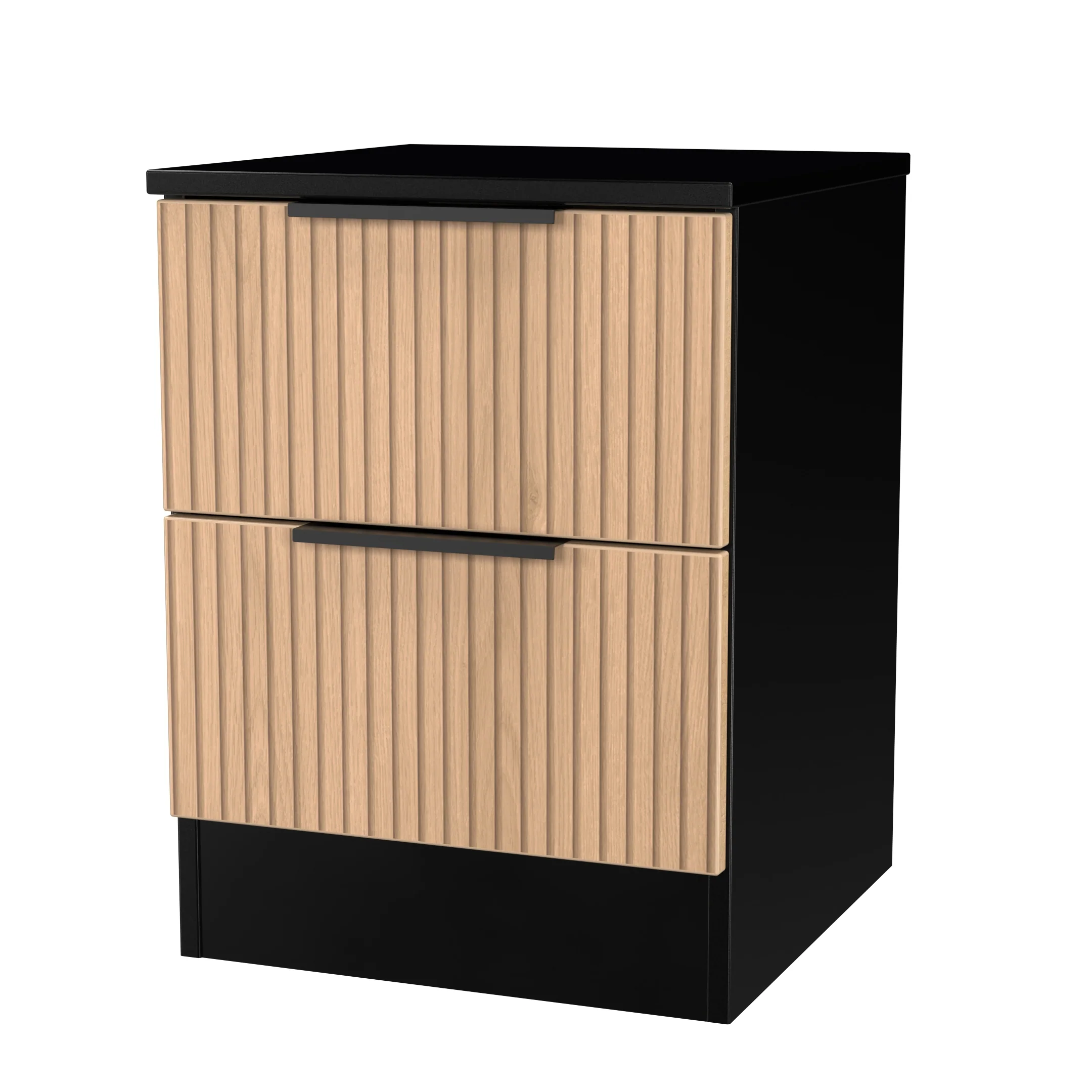 Alaska Ready Assembled 2 Drawer Bedside Cabinet in Slat Effect & Black - Image 4