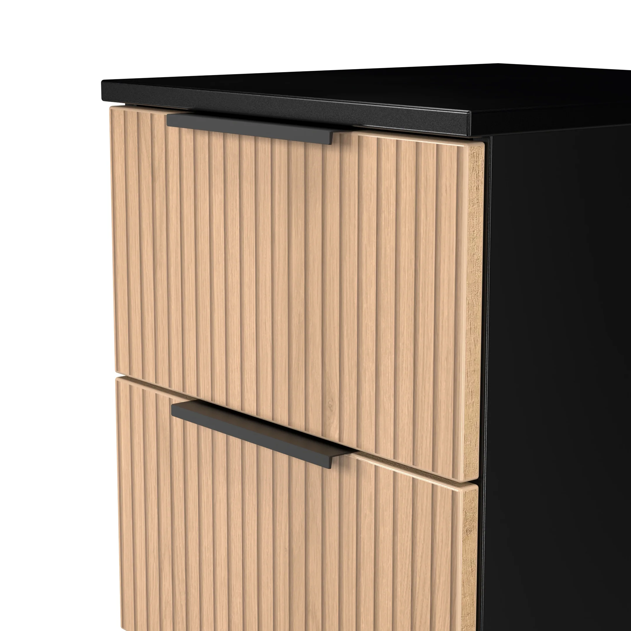Alaska Ready Assembled 2 Drawer Bedside Cabinet in Slat Effect & Black - Image 5