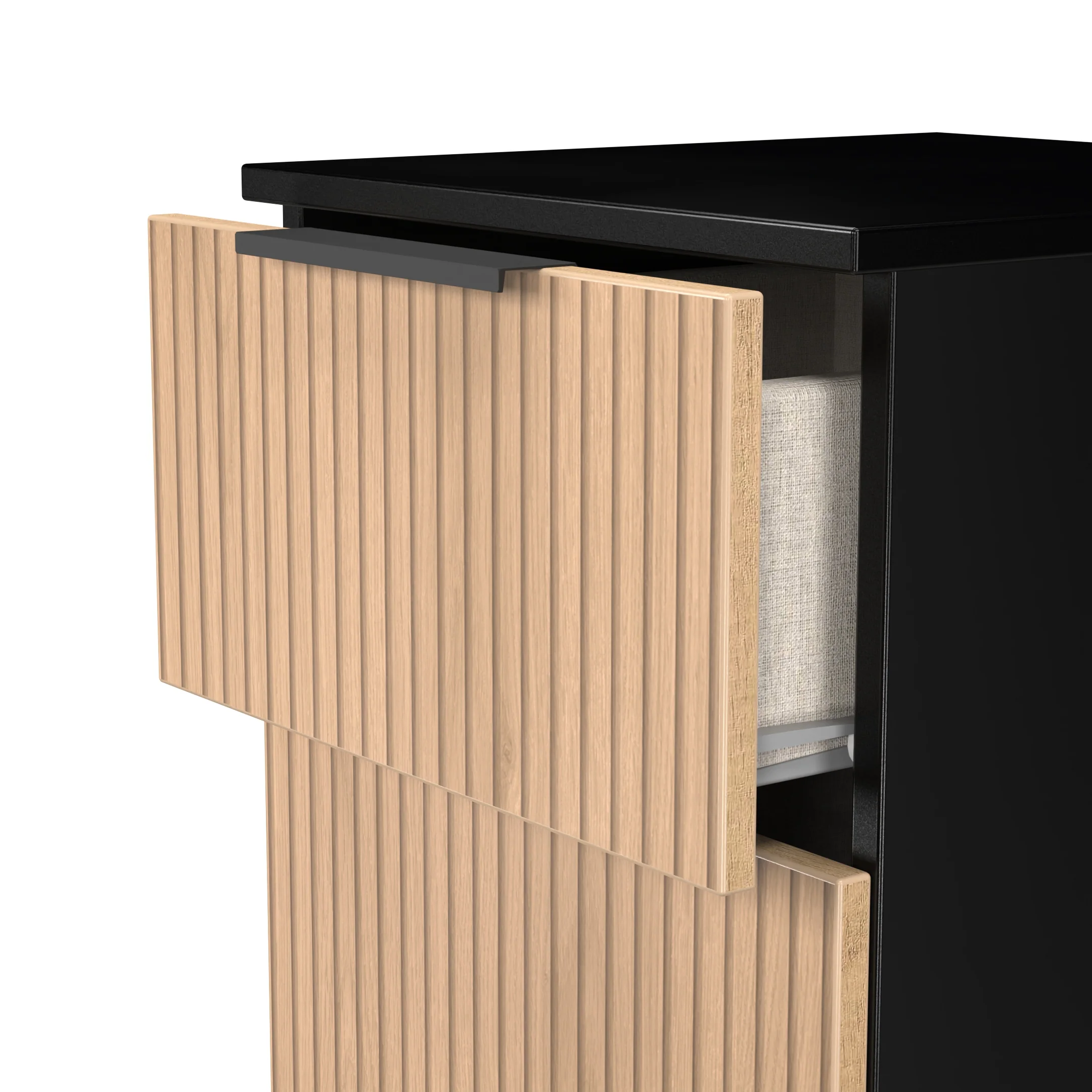 Alaska Ready Assembled 2 Drawer Bedside Cabinet in Slat Effect & Black - Image 6