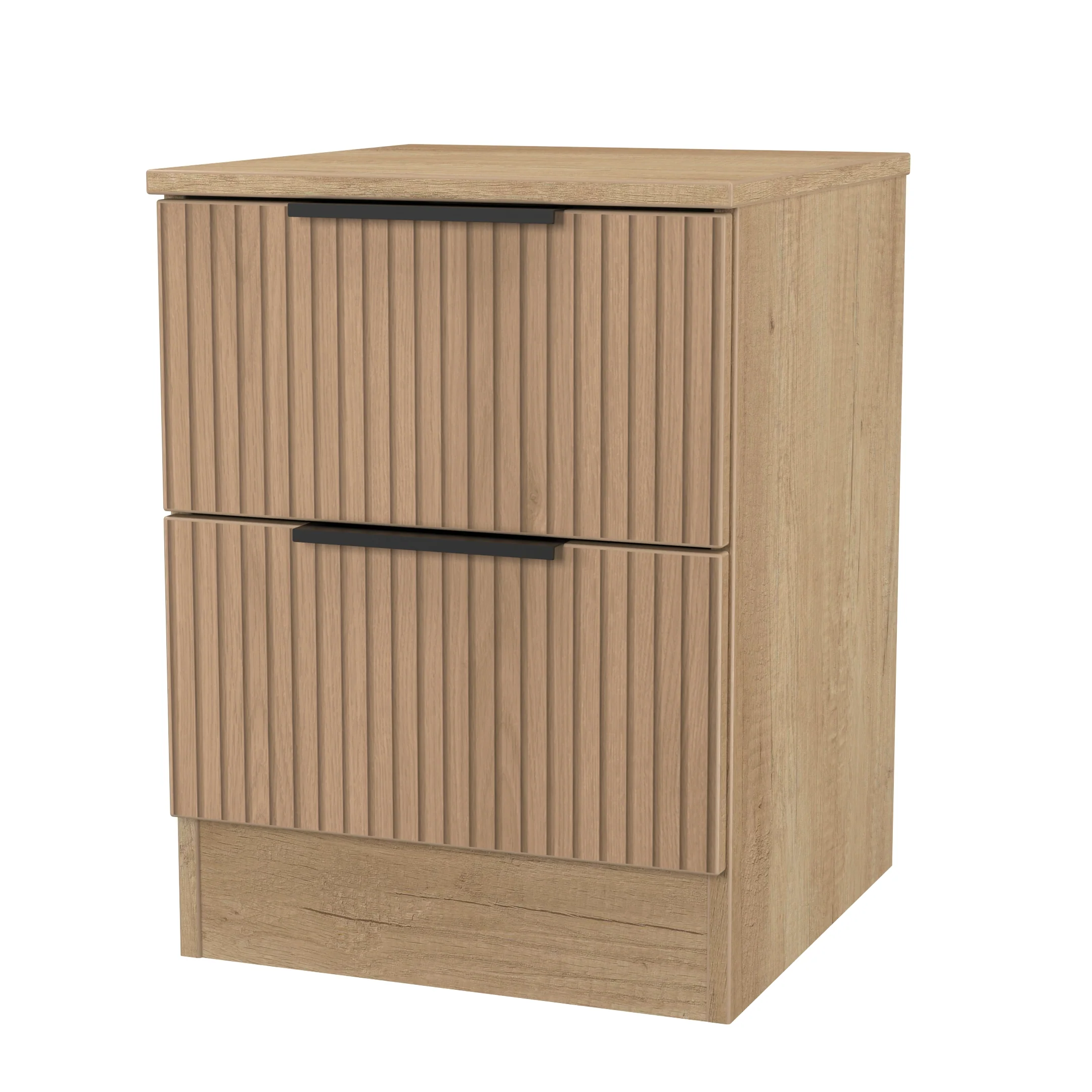 Alaska Ready Assembled 2 Drawer Bedside Cabinet in Slat Effect & Nebraska Oak - Image 3