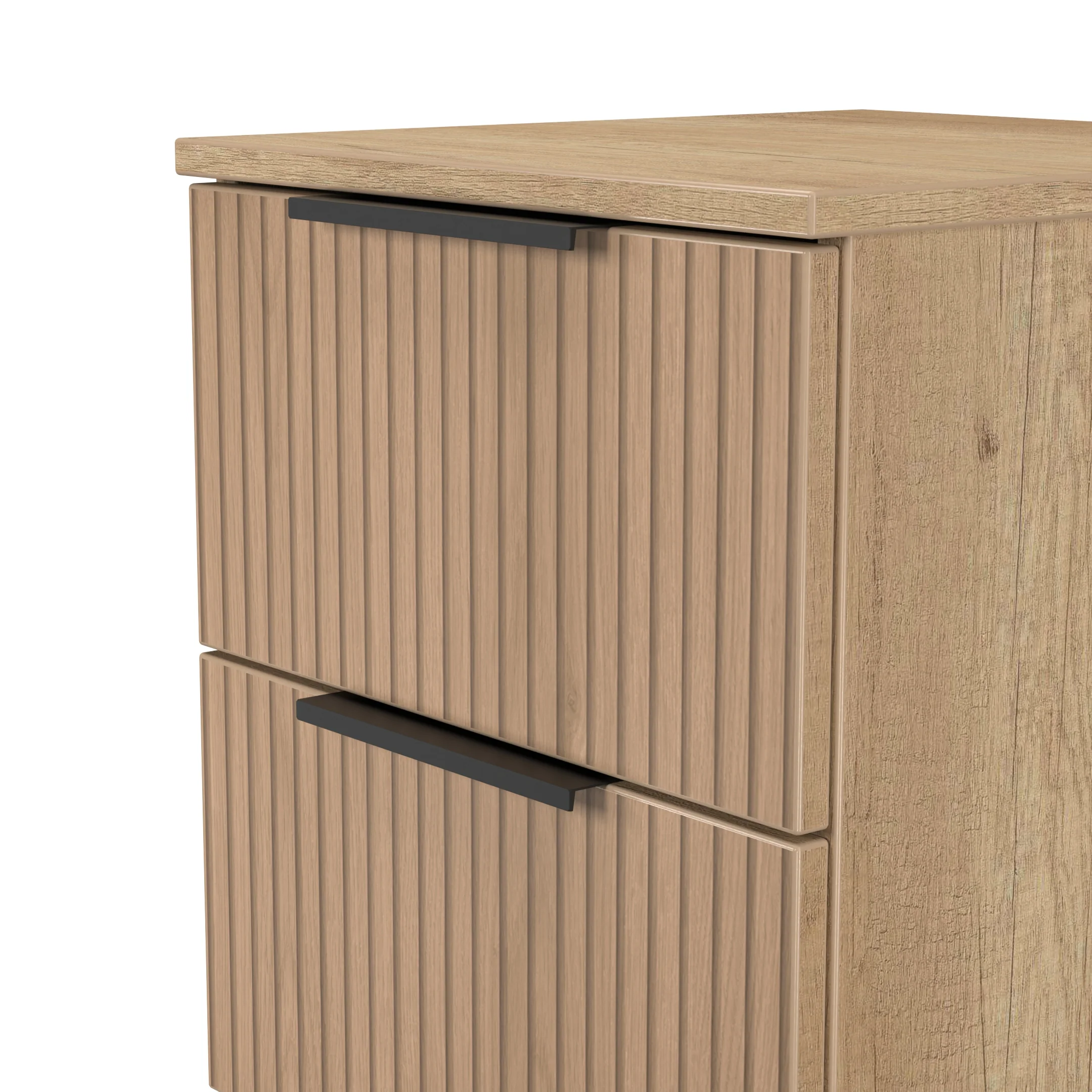 Alaska Ready Assembled 2 Drawer Bedside Cabinet in Slat Effect & Nebraska Oak - Image 4