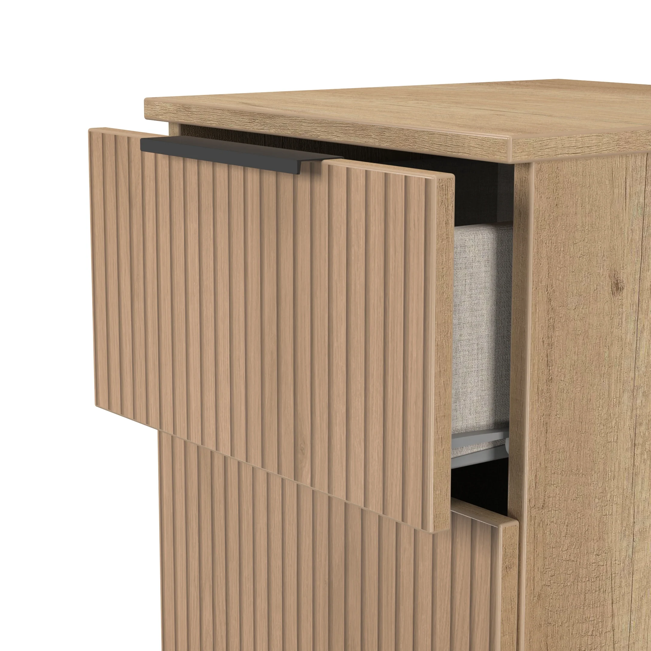 Alaska Ready Assembled 2 Drawer Bedside Cabinet in Slat Effect & Nebraska Oak - Image 5