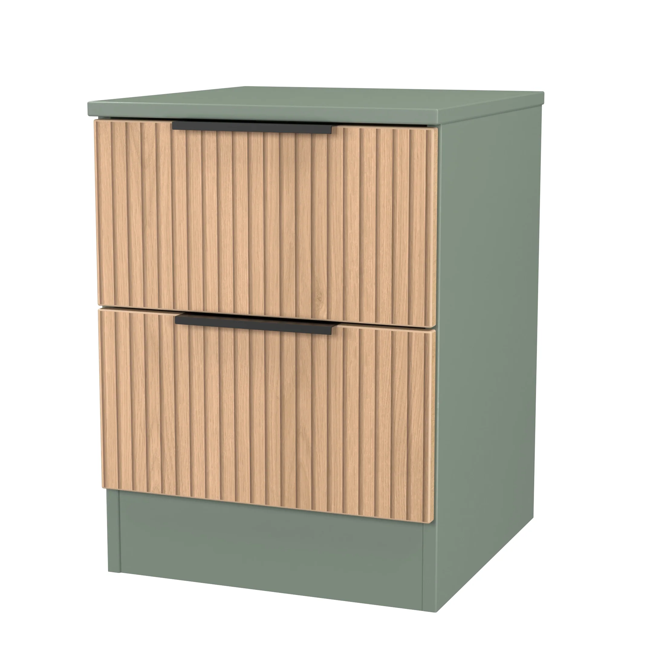 Alaska Ready Assembled 2 Drawer Bedside Cabinet in Slat Effect & Reed Green - Image 3