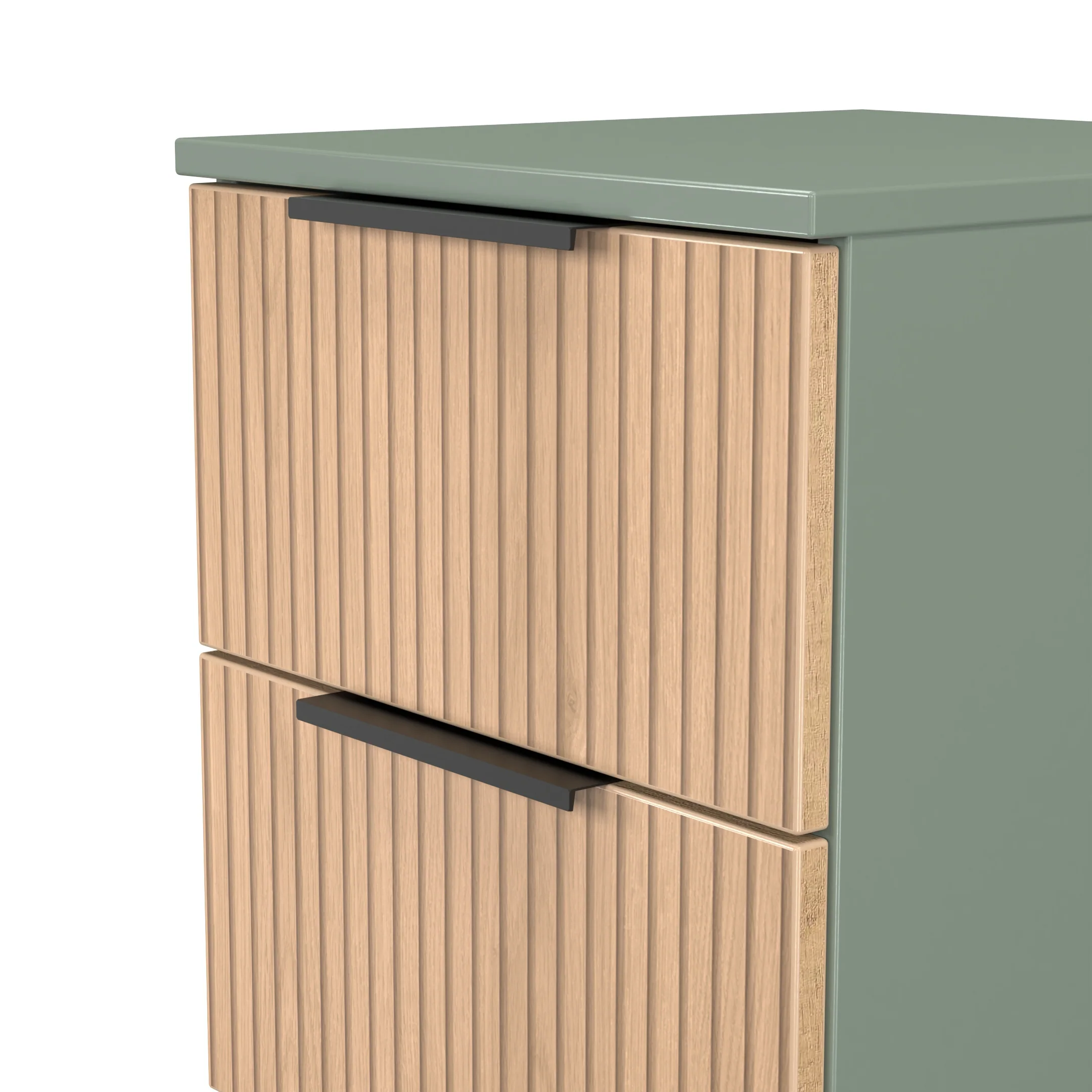 Alaska Ready Assembled 2 Drawer Bedside Cabinet in Slat Effect & Reed Green - Image 4