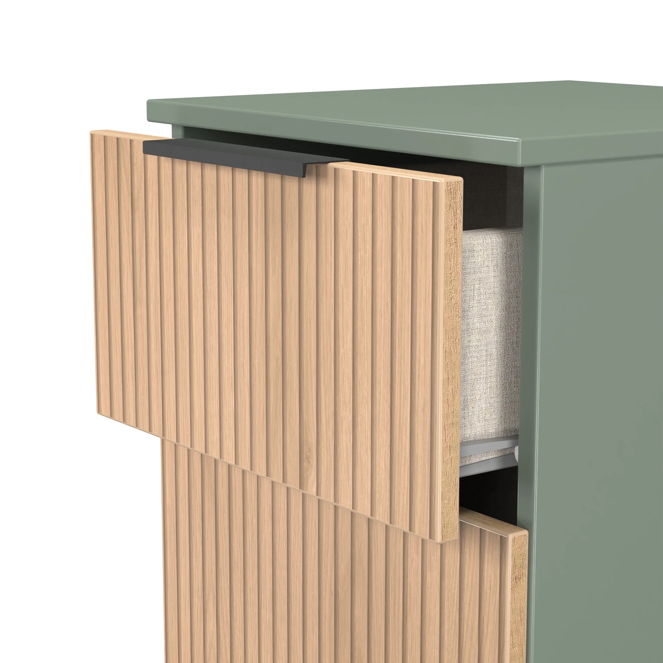 Alaska Ready Assembled 2 Drawer Bedside Cabinet in Slat Effect & Reed Green - Image 5