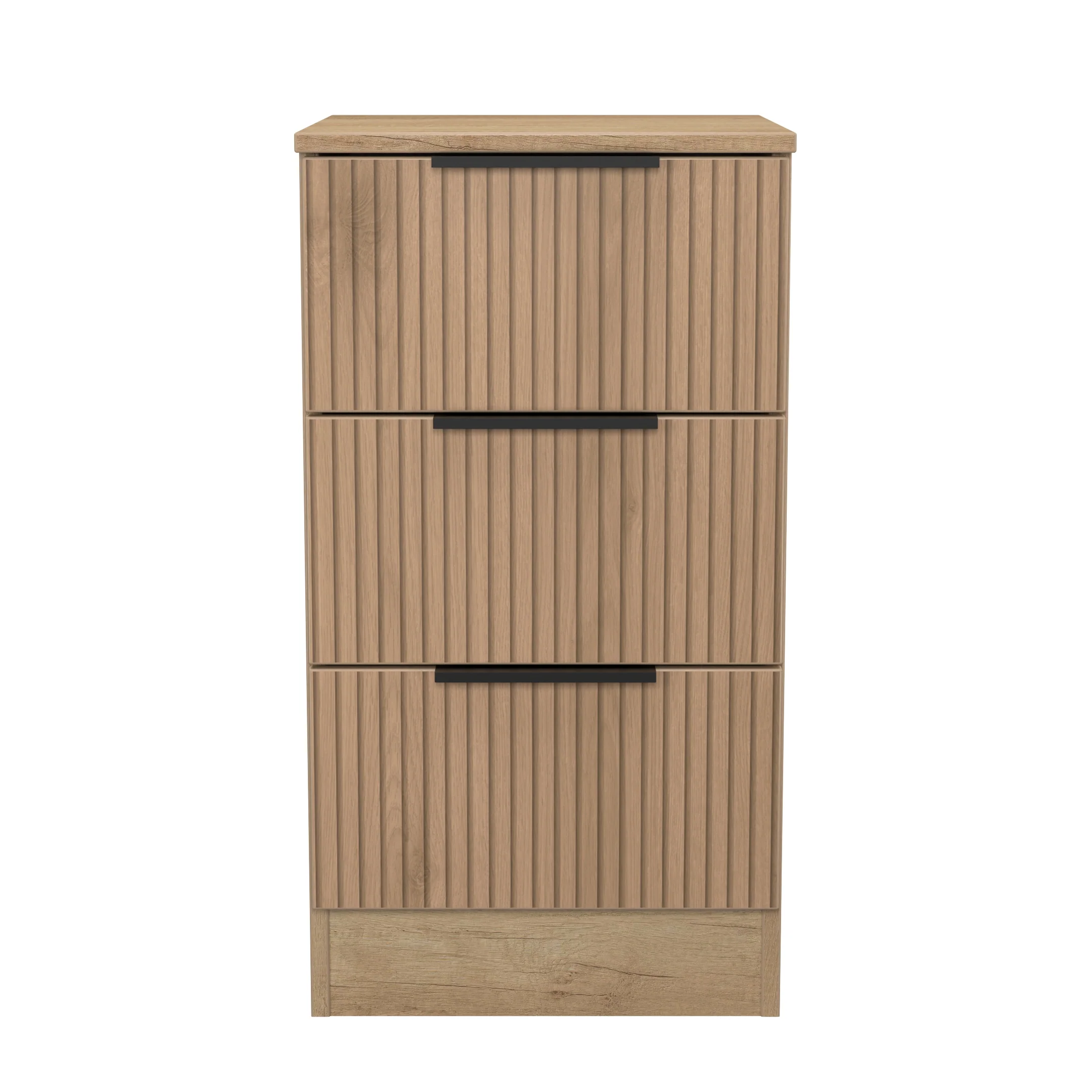 Alaska Ready Assembled 3 Drawer Bedside Cabinet in Slat Effect & Nebraska Oak - Image 2