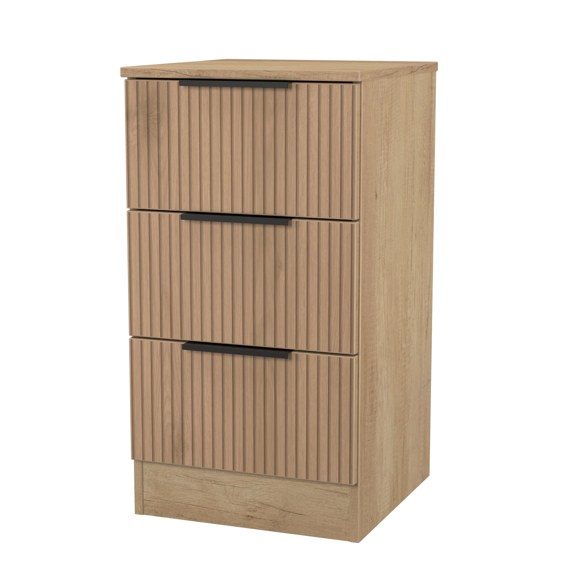 Alaska Ready Assembled 3 Drawer Bedside Cabinet in Slat Effect & Nebraska Oak - Image 4