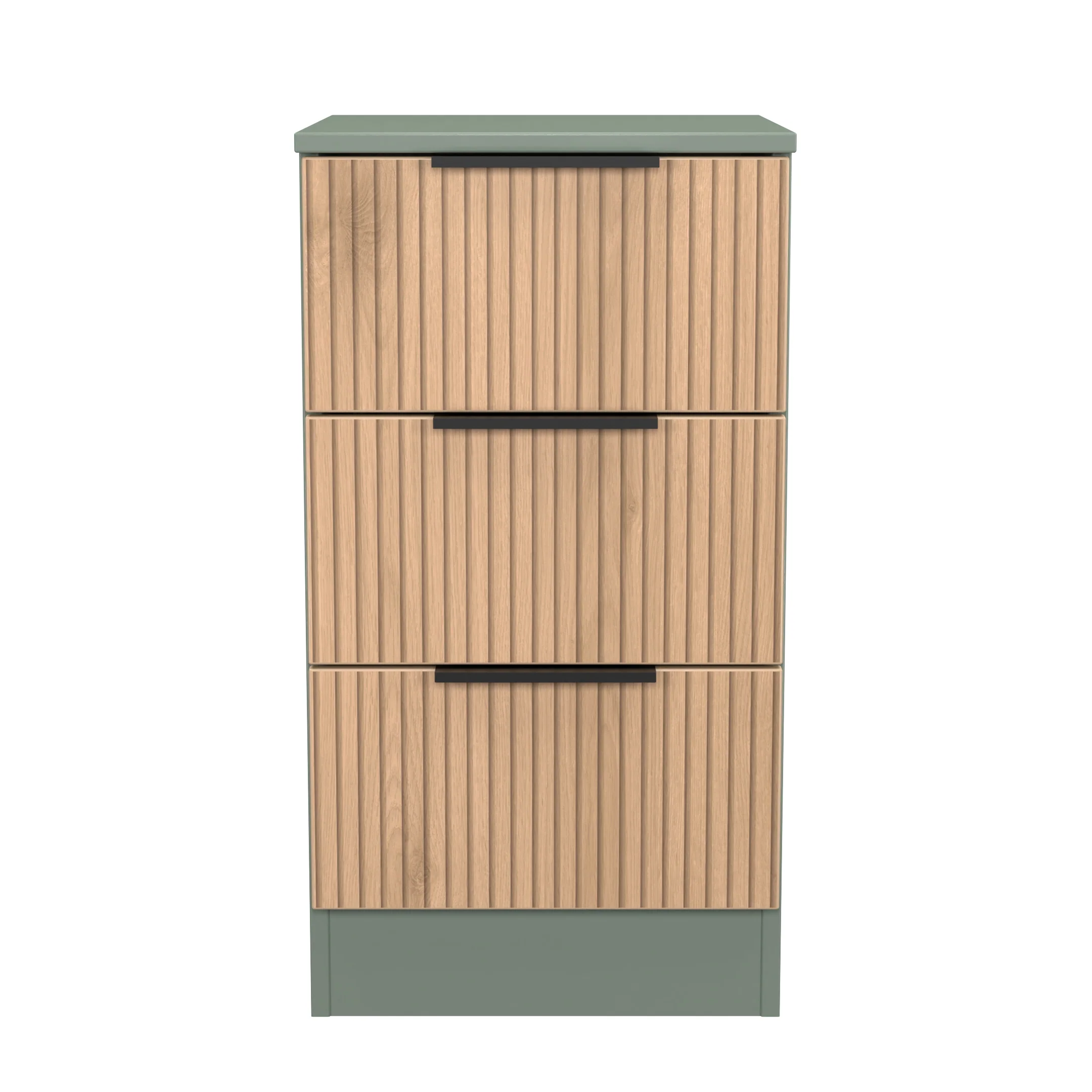 Alaska Ready Assembled 3 Drawer Bedside Cabinet in Slat Effect & Reed Green - Image 2