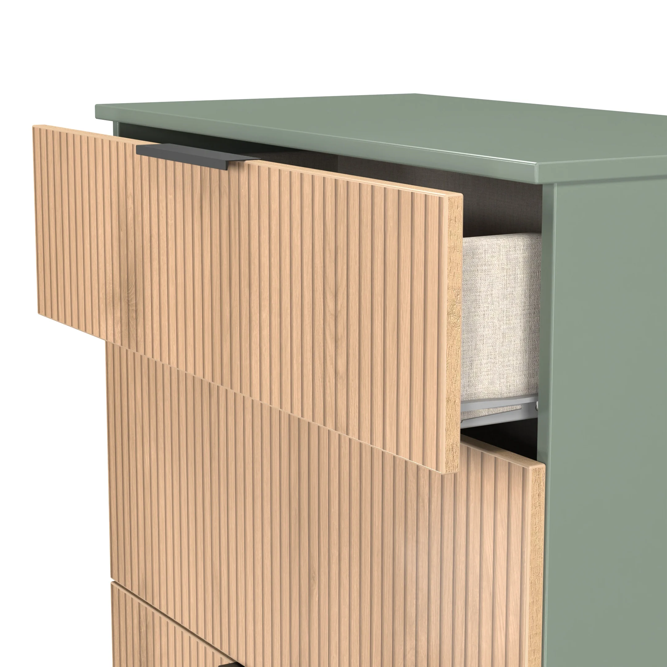Alaska Ready Assembled 3 Drawer Deep Chest in Slat Effect & Reed Green - Image 5