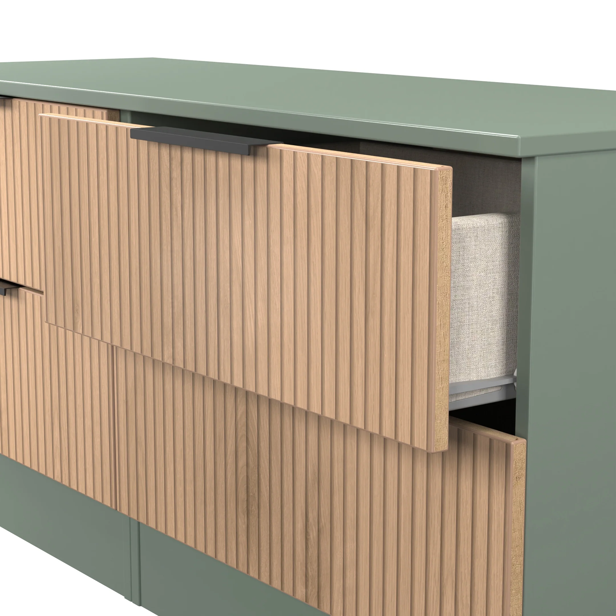 Alaska Ready Assembled 4 Drawer Bed Box in Slat Effect & Reed Green - Image 5