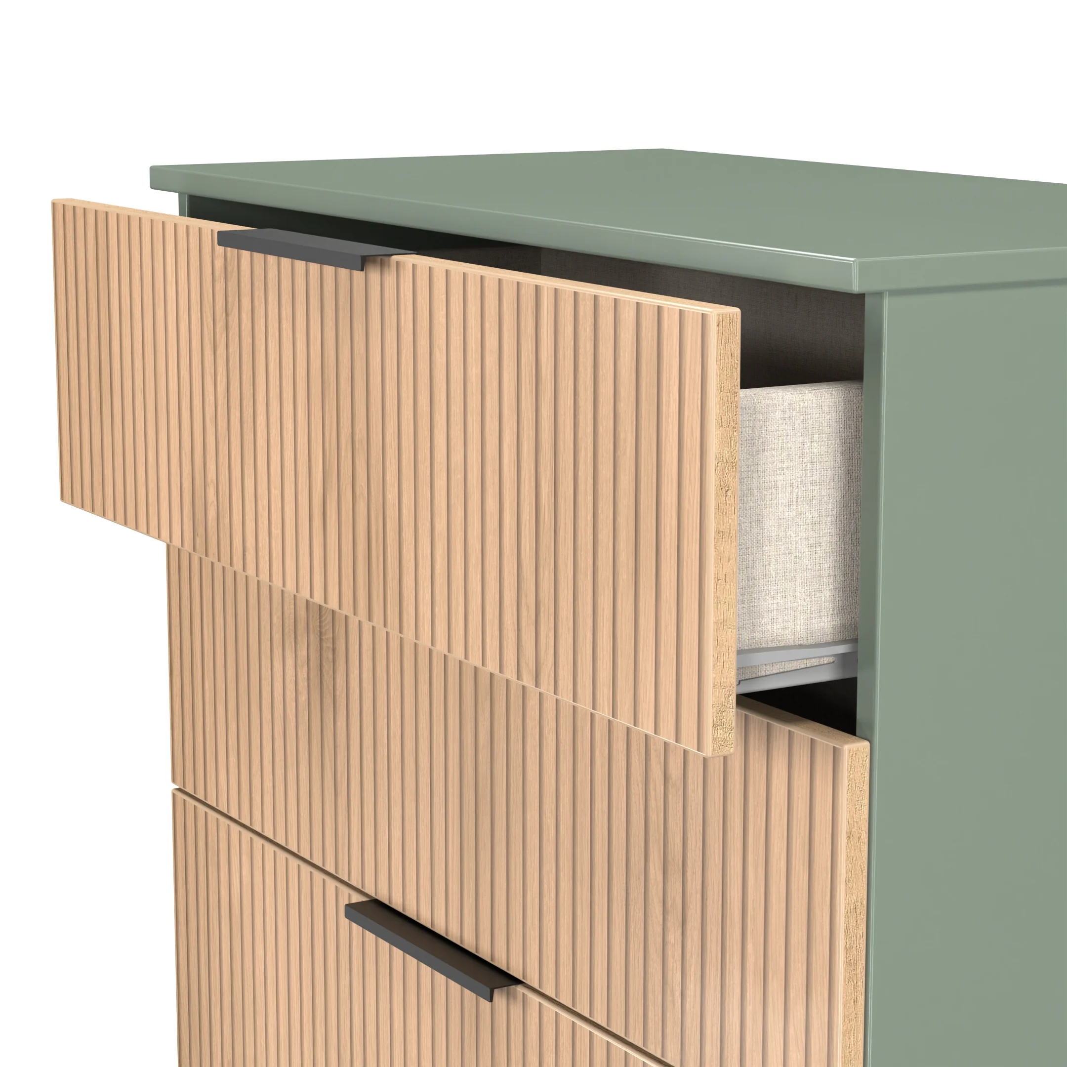 Alaska Ready Assembled 4 Drawer Deep Chest in Slat Effect & Reed Green - Image 5