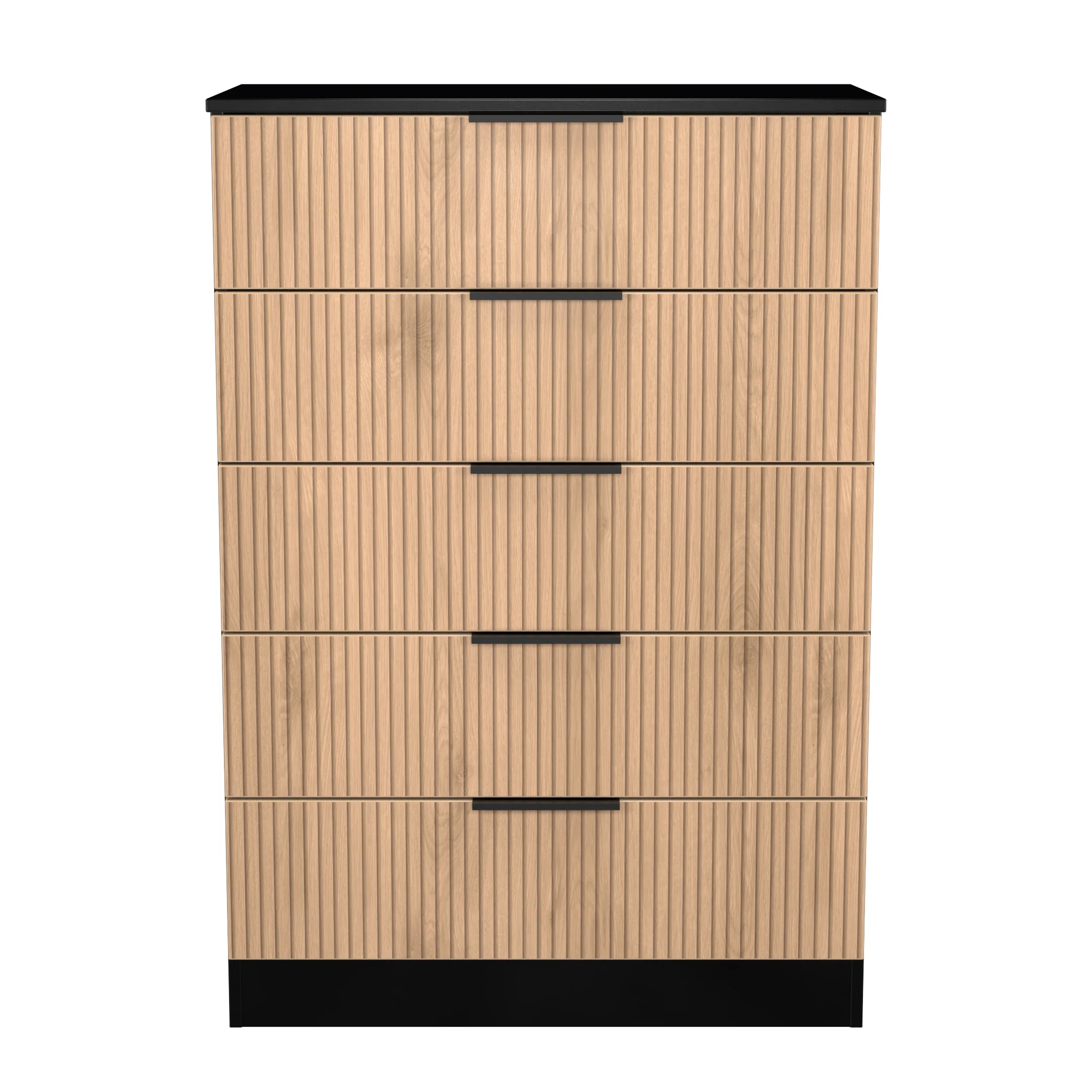 Alaska Ready Assembled 5 Drawer Chest in Slat Effect & Black - Image 2