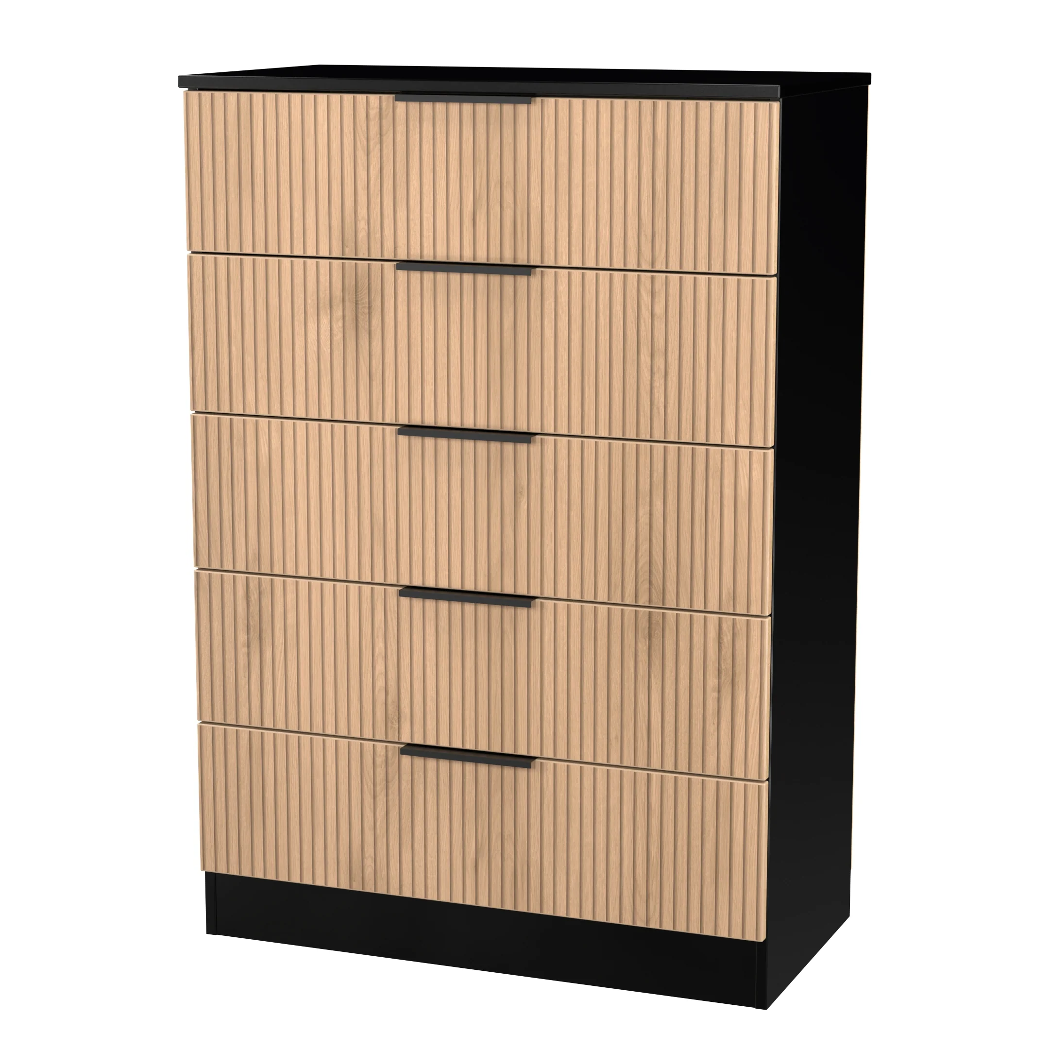 Alaska Ready Assembled 5 Drawer Chest in Slat Effect & Black - Image 4