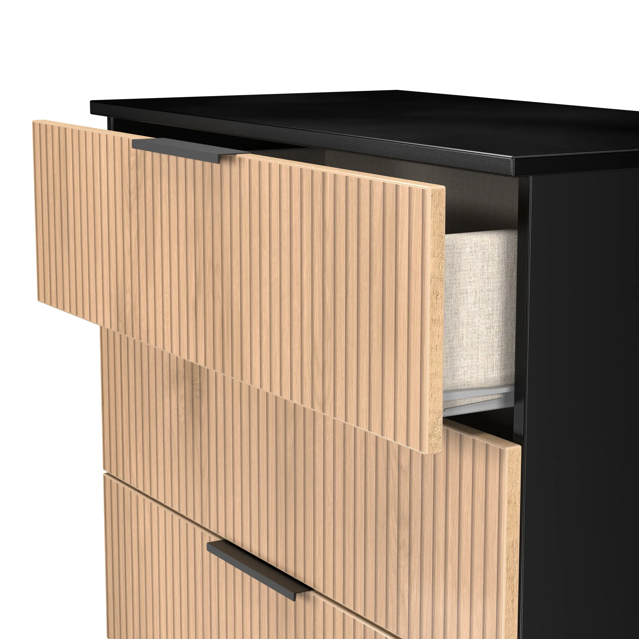 Alaska Ready Assembled 5 Drawer Chest in Slat Effect & Black - Image 6