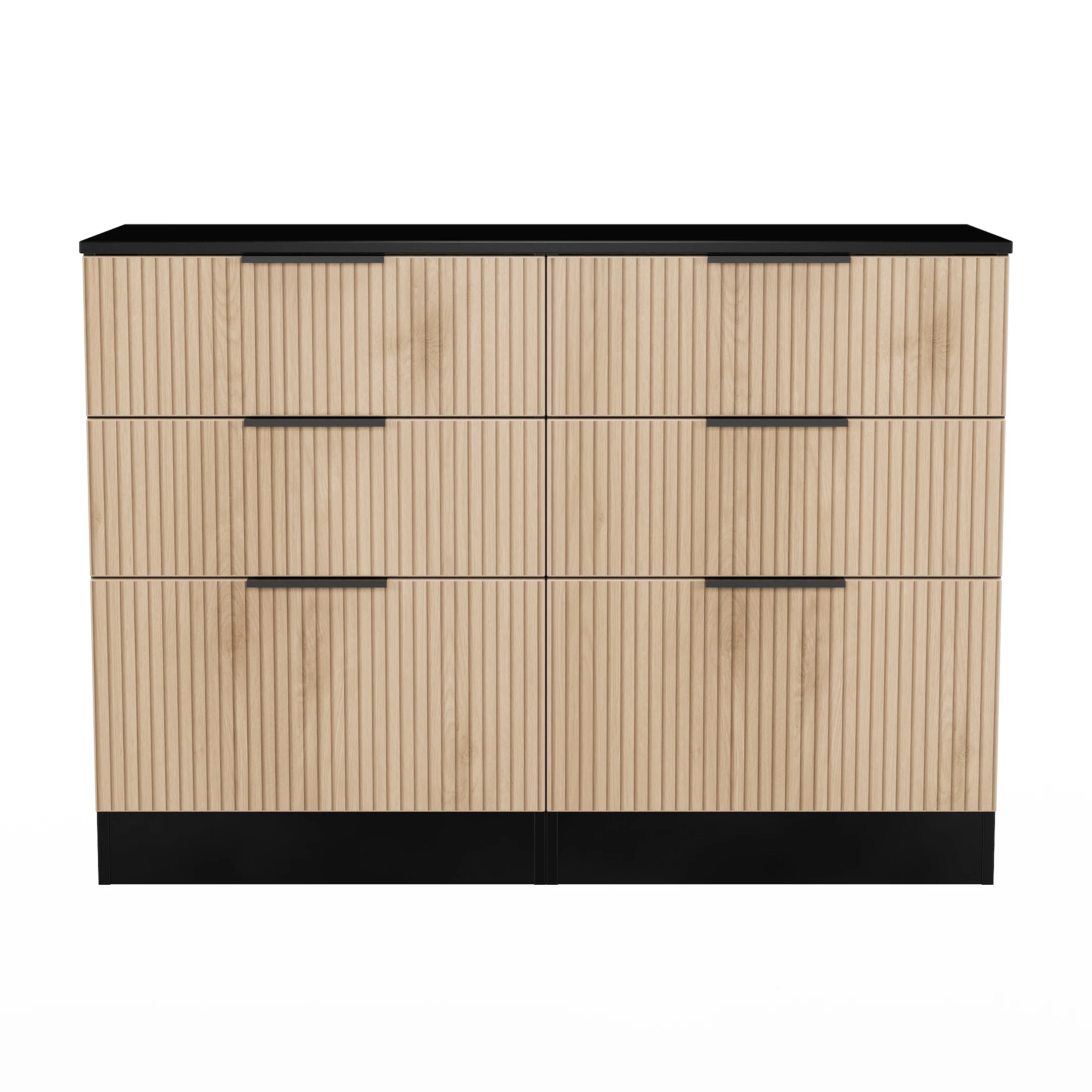 Alaska Ready Assembled 6 Drawer Wide Chest in Slat Effect & Black - Image 2