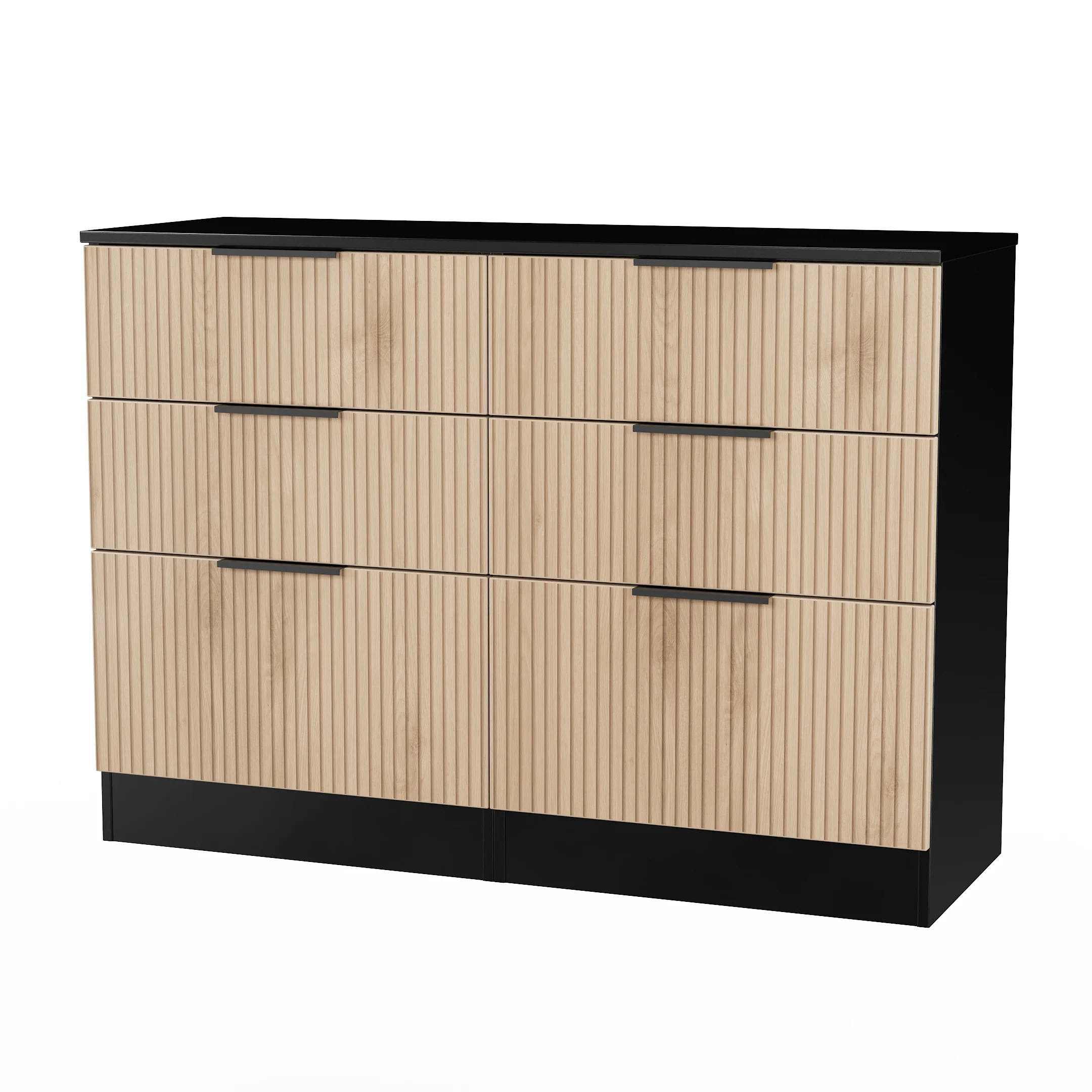 Alaska Ready Assembled 6 Drawer Wide Chest in Slat Effect & Black - Image 4