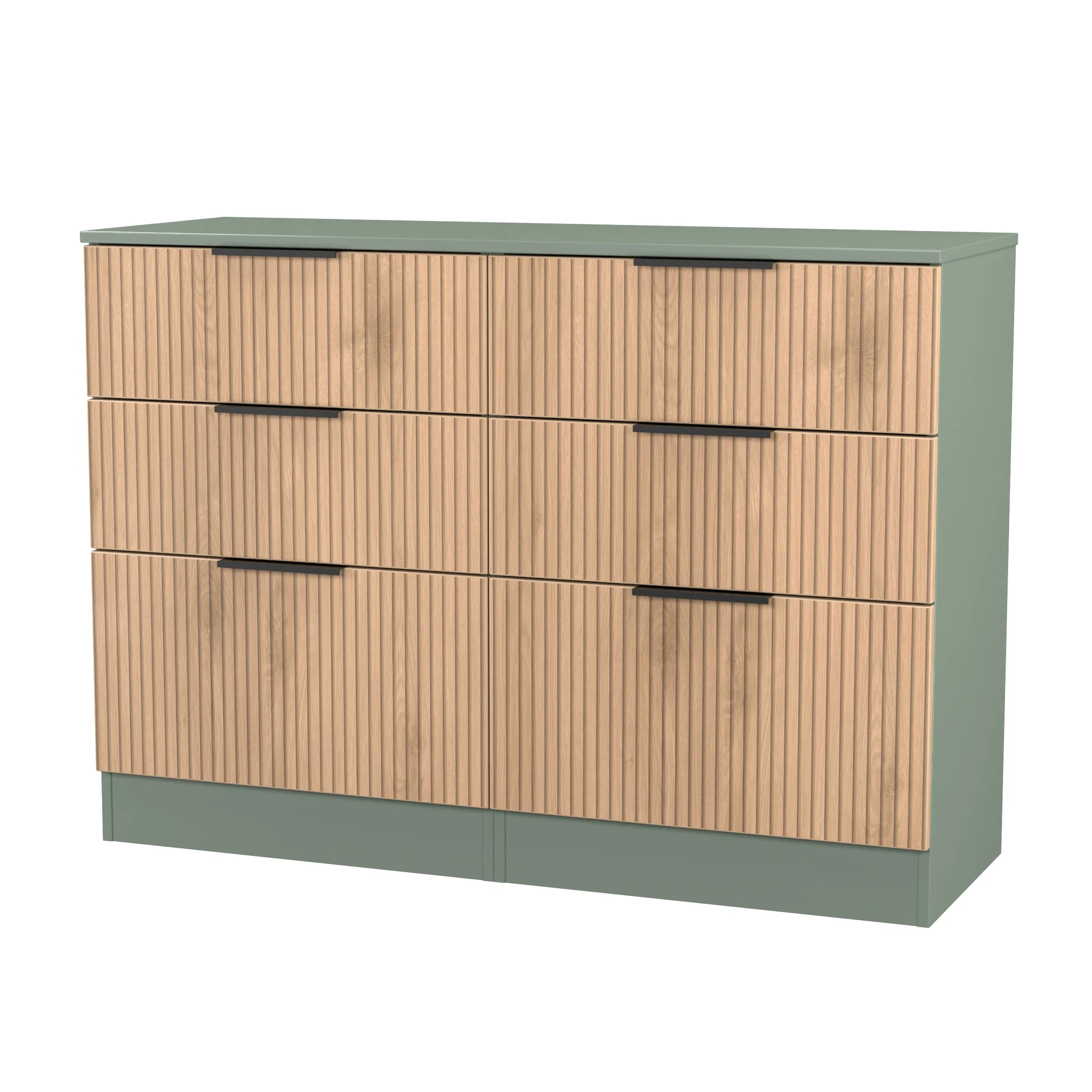 Alaska Ready Assembled 6 Drawer Wide Chest in Slat Effect & Reed Green - Image 3