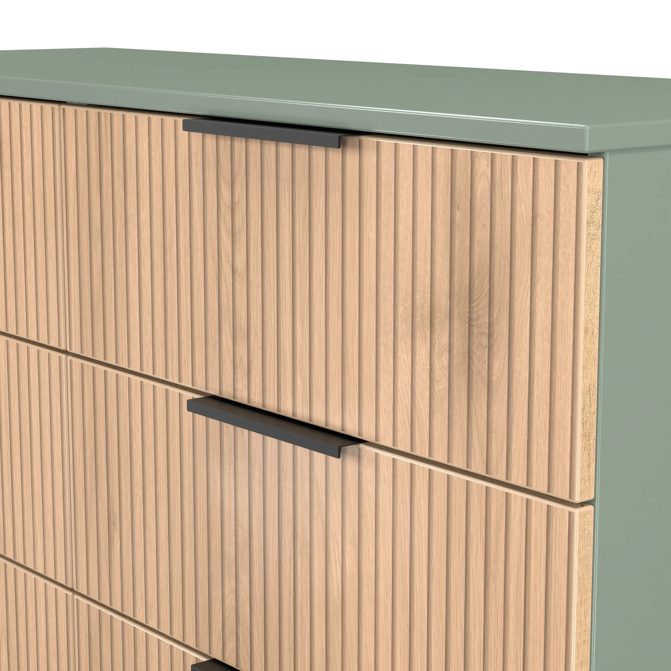Alaska Ready Assembled 6 Drawer Wide Chest in Slat Effect & Reed Green - Image 4