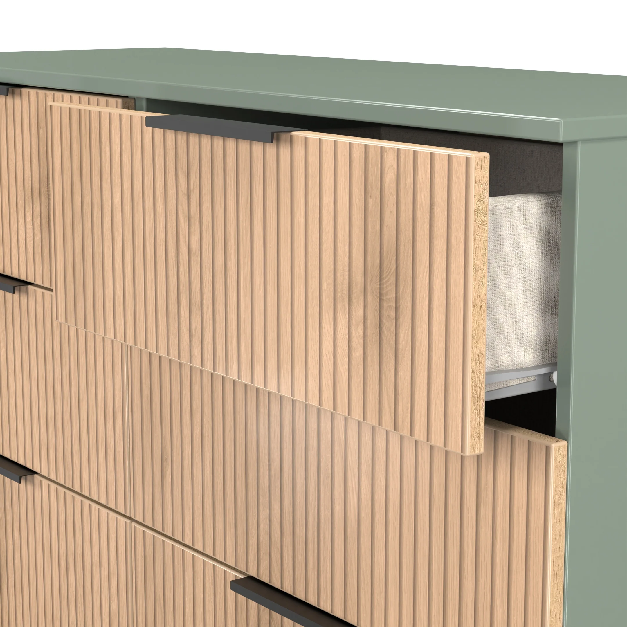 Alaska Ready Assembled 6 Drawer Wide Chest in Slat Effect & Reed Green - Image 5