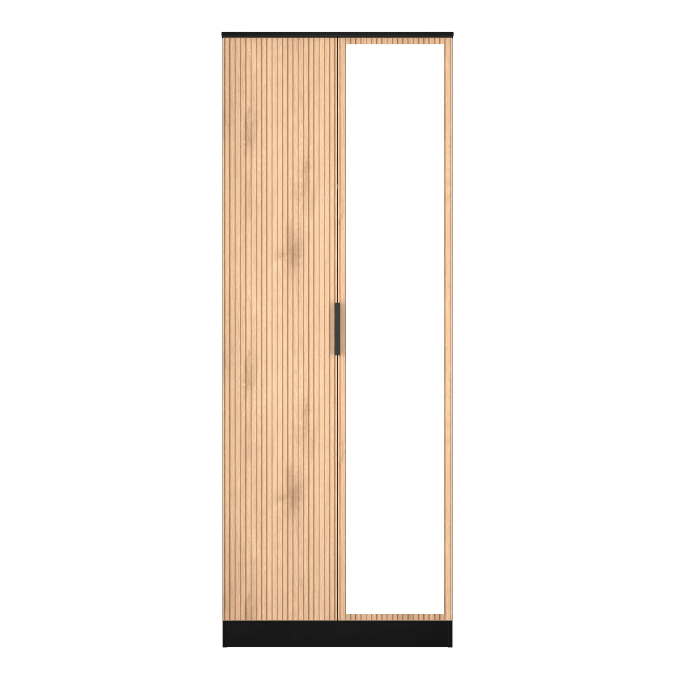 Alaska Ready Assembled Tall 2 Door Mirrored Wardrobe In Slat Effect & Black - Image 2