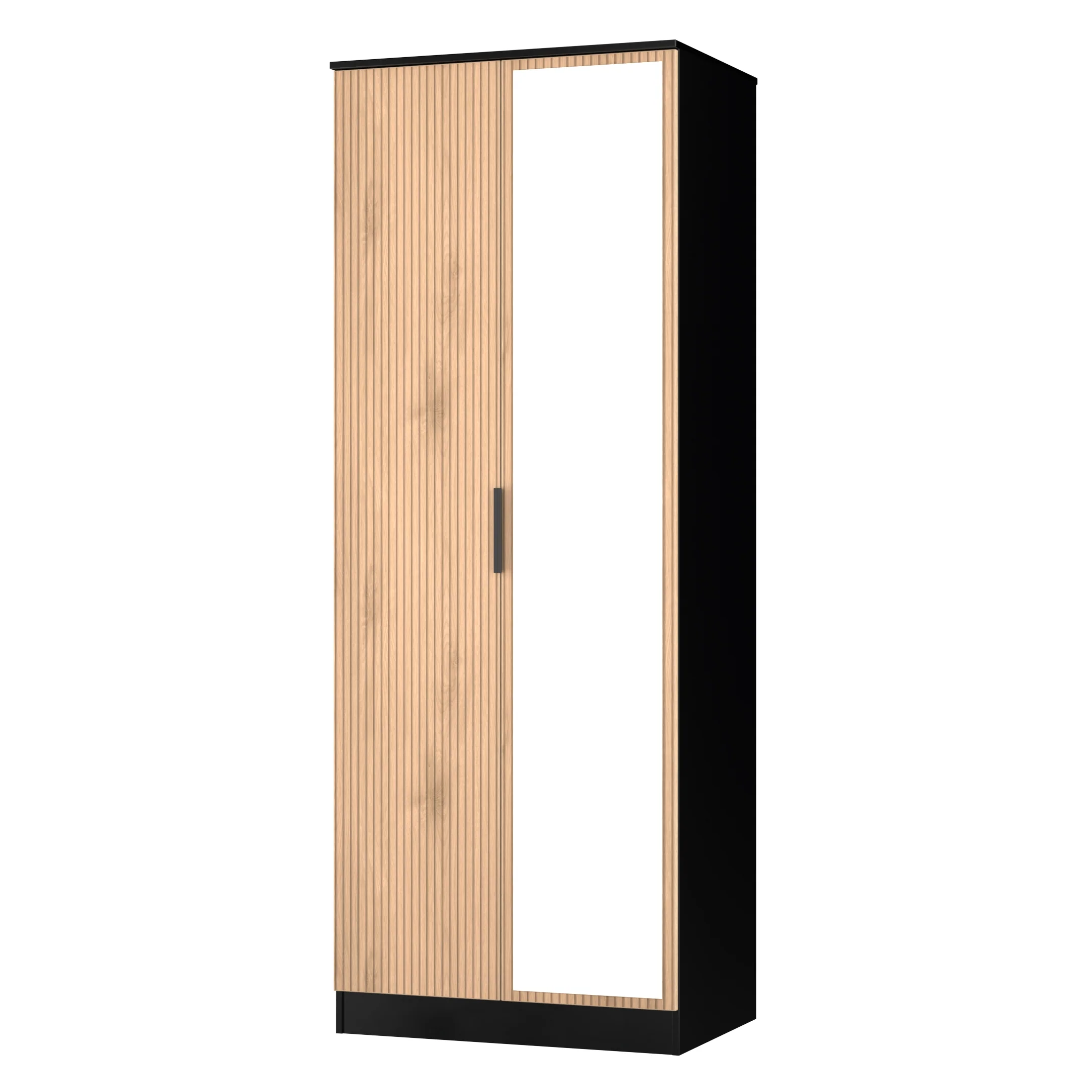 Alaska Ready Assembled Tall 2 Door Mirrored Wardrobe In Slat Effect & Black - Image 4