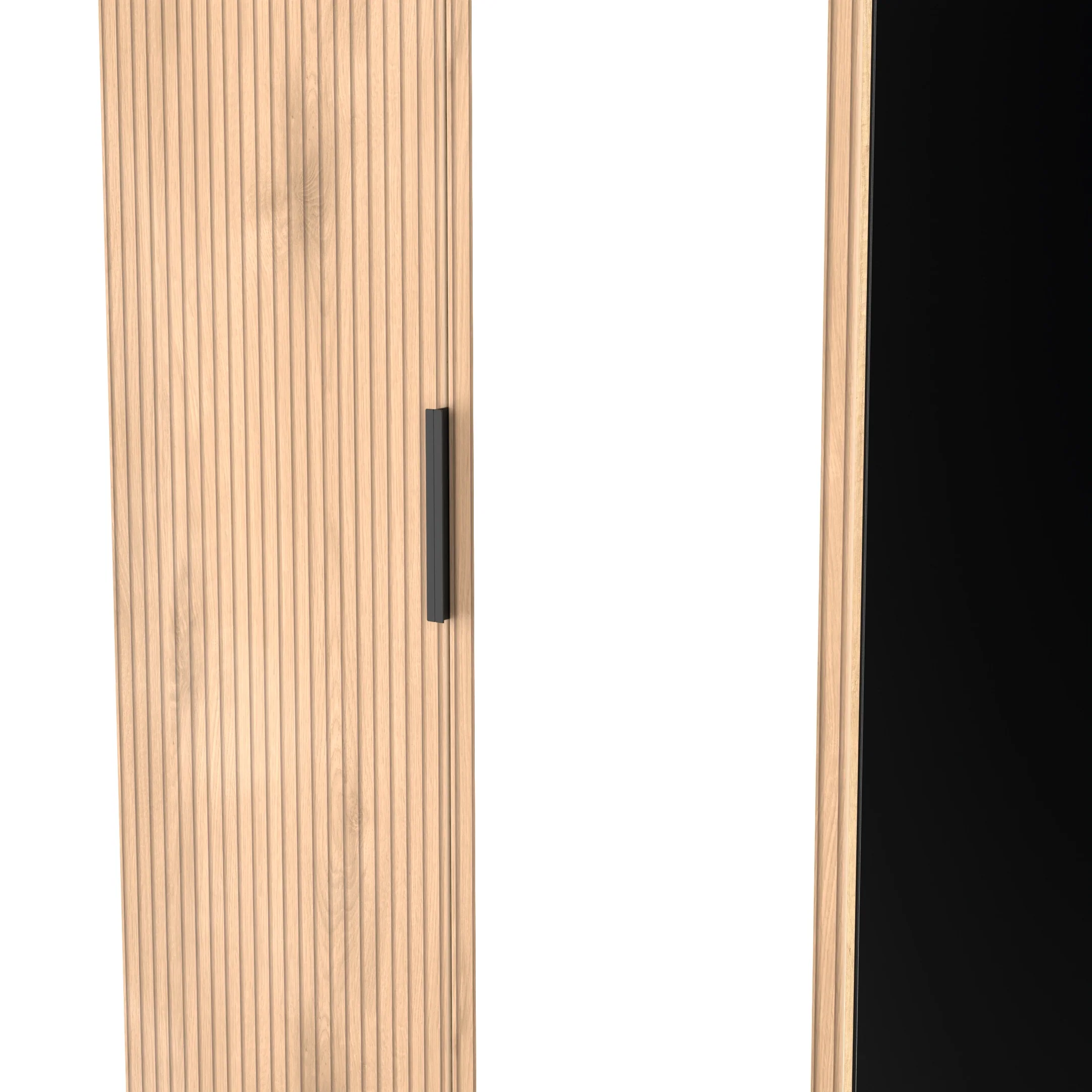 Alaska Ready Assembled Tall 2 Door Mirrored Wardrobe In Slat Effect & Black - Image 5
